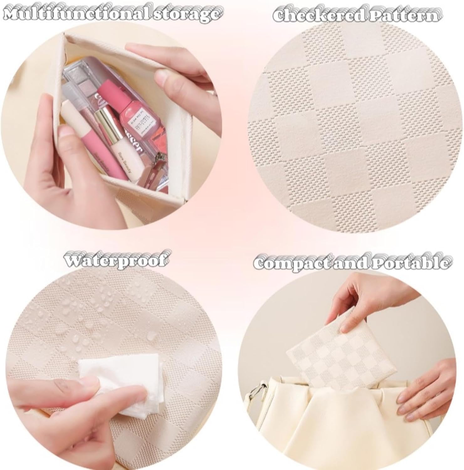 2 Pieces Waterproof Makeup Bag Set for Women, Checkered Cosmetic Bag Travel Toiletry Bag Organizer Cute Small Makeup Bag Aesthetic Accessories Storage Bag for Women, White