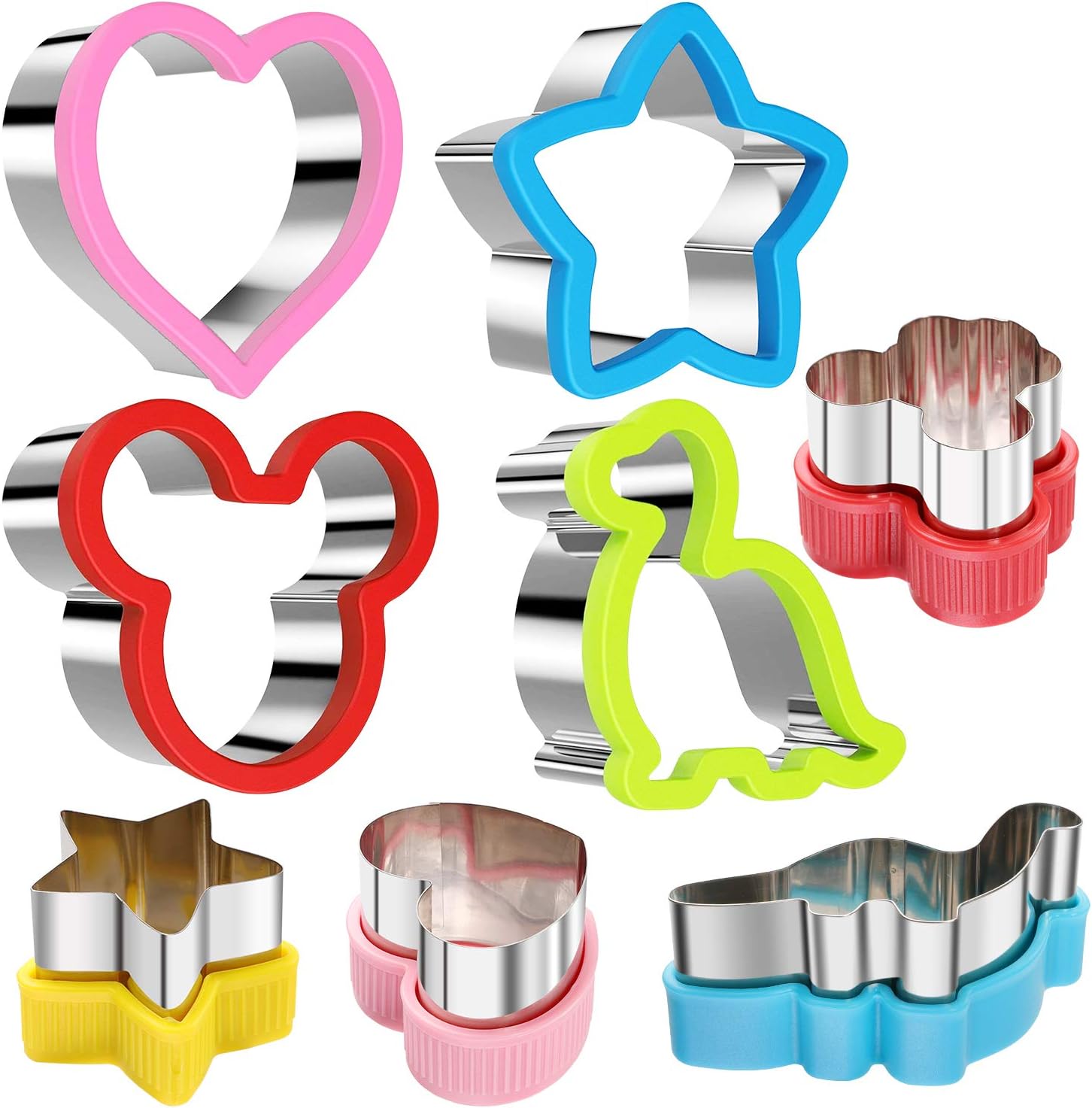 Stainless Steel Sandwiches Cutter Set, Dinosaur & Heart & Star Shapes Sandwiches Cutter Cookie Cutter -Food Grade Cookie Cutter Mold for Kids Big+Medium, 8pack