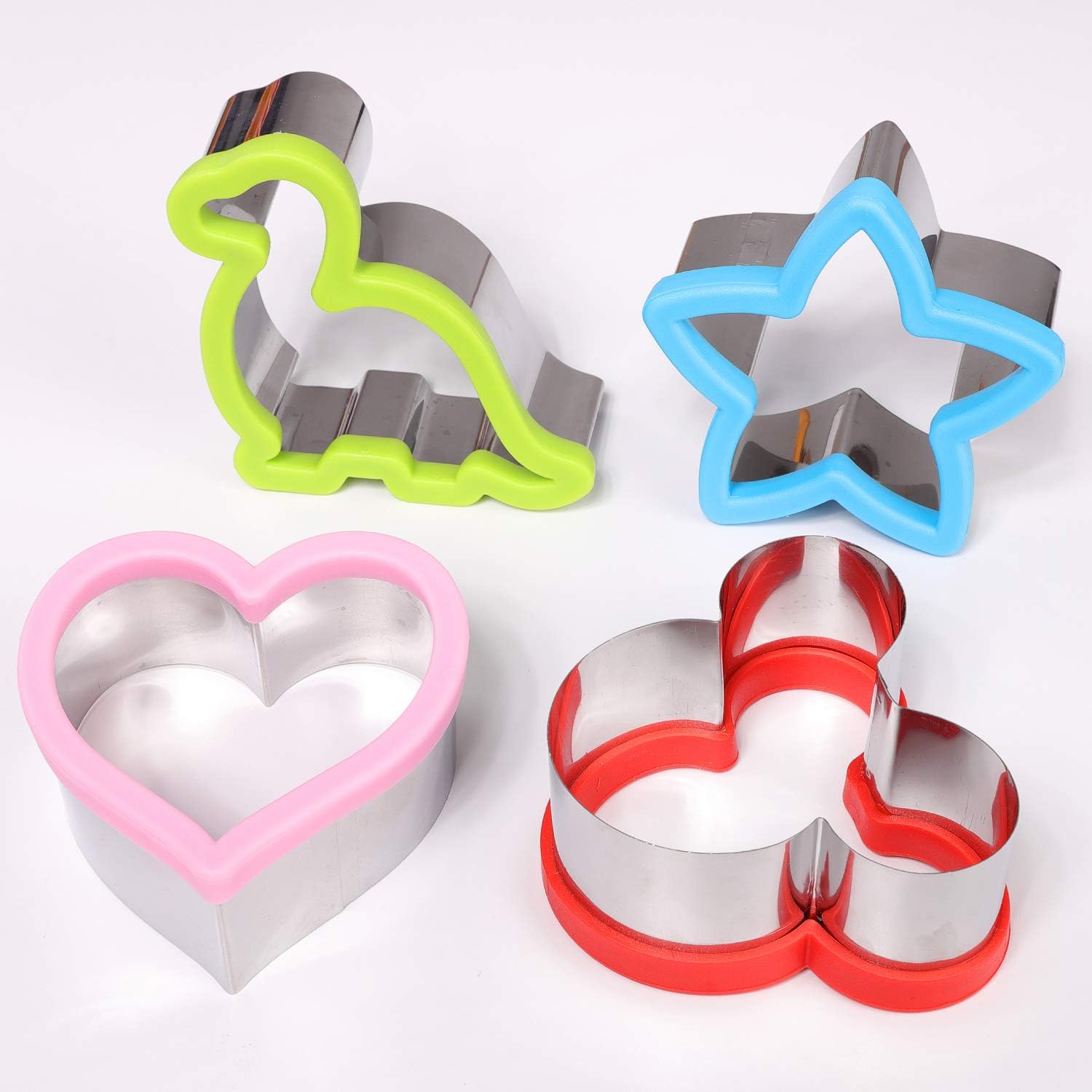 Stainless Steel Sandwiches Cutter Set, Dinosaur & Heart & Star Shapes Sandwiches Cutter Cookie Cutter -Food Grade Cookie Cutter Mold for Kids Big+Medium, 8pack