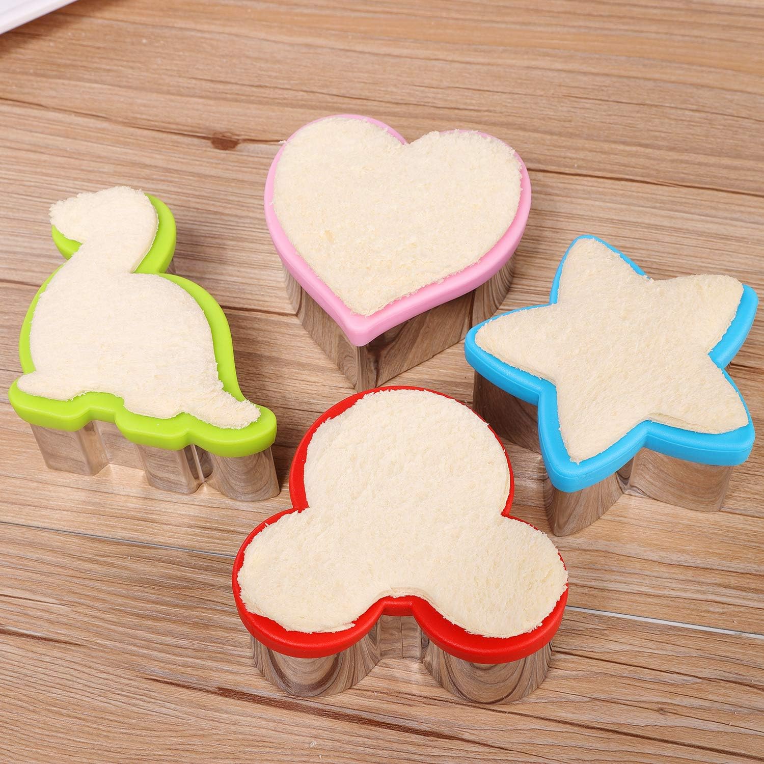 Stainless Steel Sandwiches Cutter Set, Dinosaur & Heart & Star Shapes Sandwiches Cutter Cookie Cutter -Food Grade Cookie Cutter Mold for Kids Big+Medium, 8pack