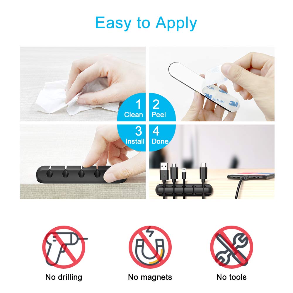Adhesive Cable Clips, Cord Holder Cable Management, Cord Organizer USB Cable Power Wire/Cord, 2 Packs Cable Organizer for Car Home and Office 5, 3 Slots
