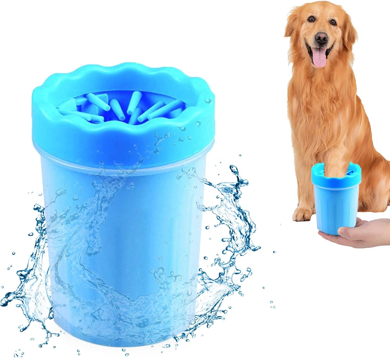 2 In 1 Portable Silicone Pet Cleaning Brush - Muddy Paw Washer Cup for Dogs and Cats, Grooming Foot Cleaner Gift for Pet Owners Blue, Small