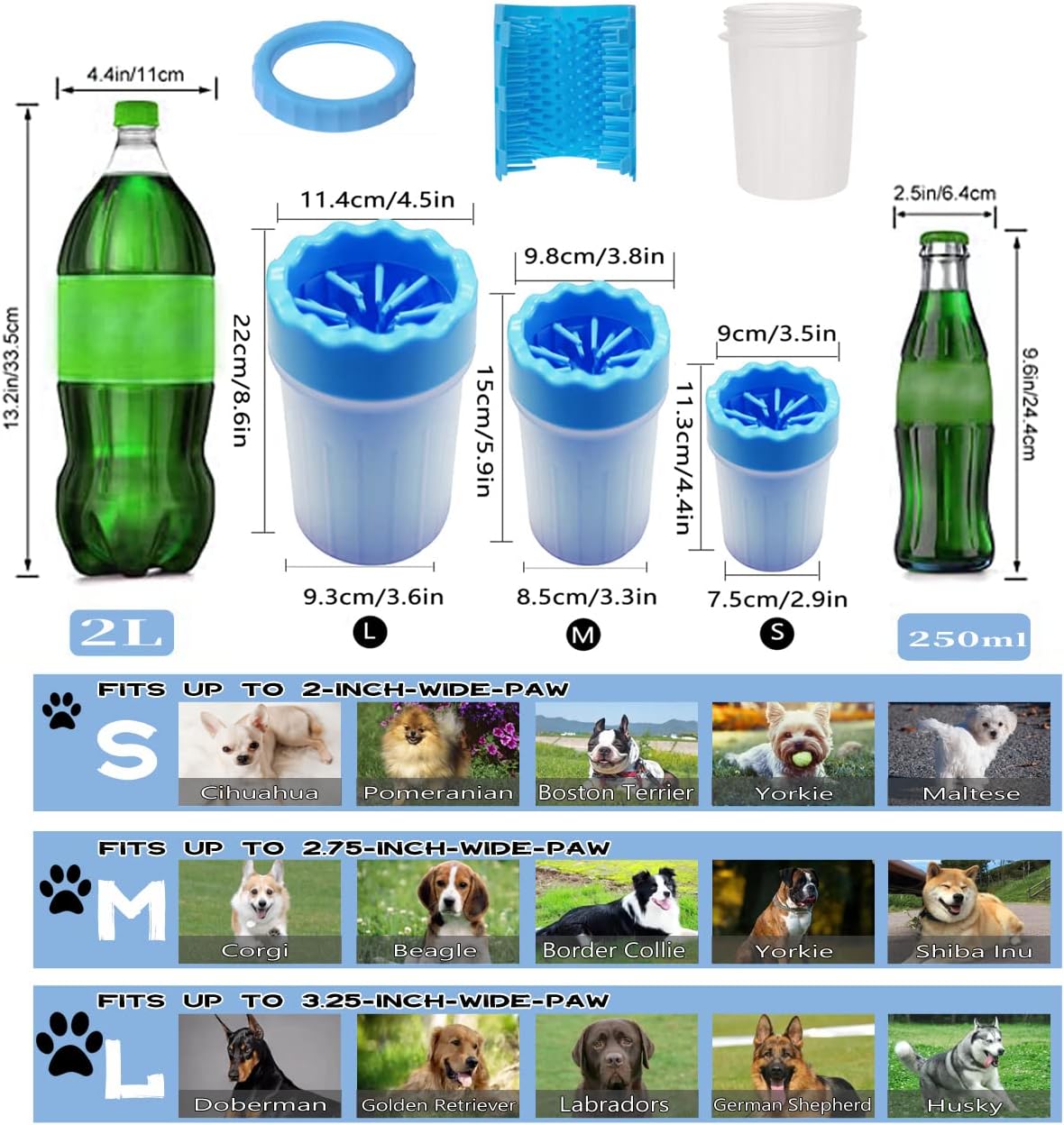 2 In 1 Portable Silicone Pet Cleaning Brush - Muddy Paw Washer Cup for Dogs and Cats, Grooming Foot Cleaner Gift for Pet Owners Blue, Small