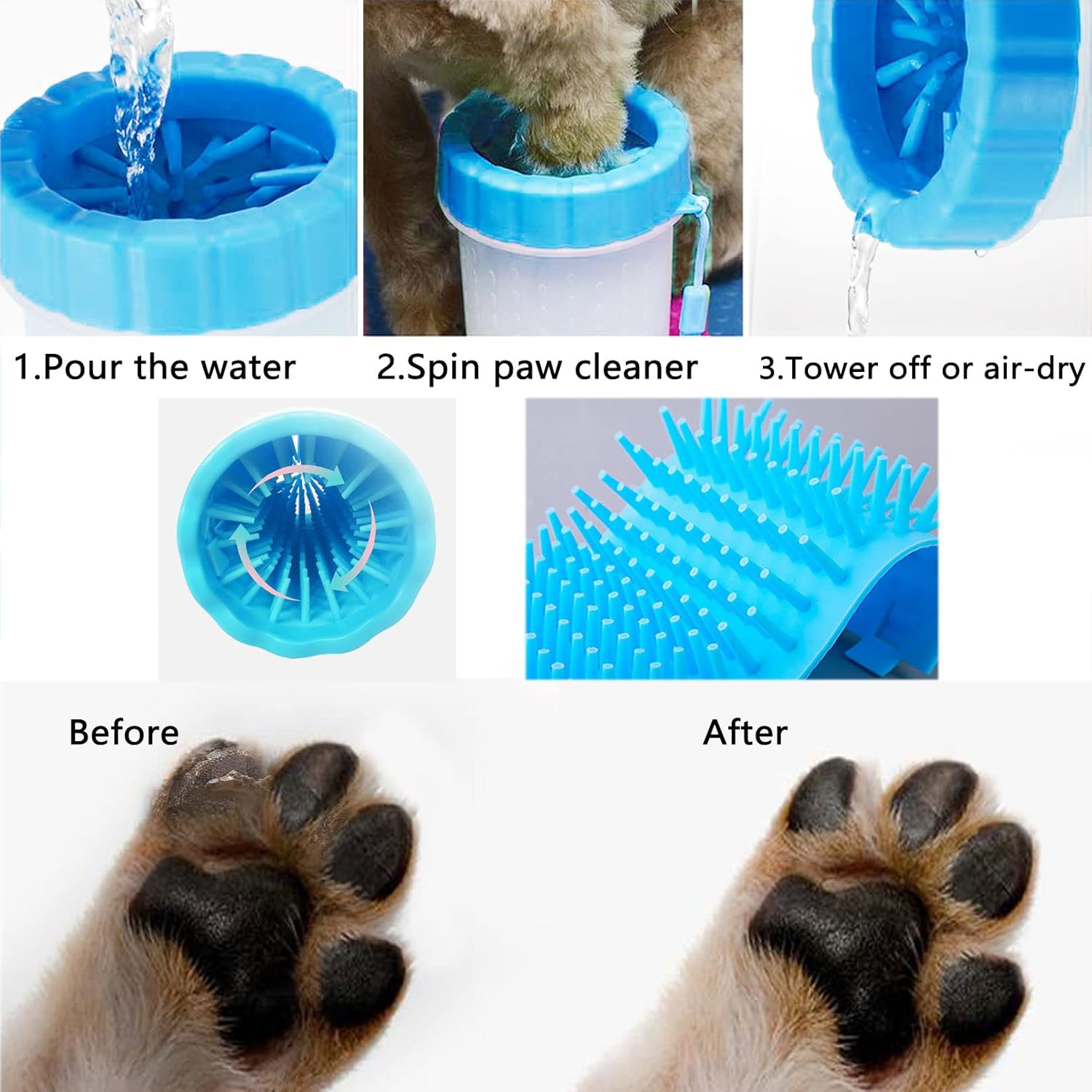 2 In 1 Portable Silicone Pet Cleaning Brush - Muddy Paw Washer Cup for Dogs and Cats, Grooming Foot Cleaner Gift for Pet Owners Blue, Small