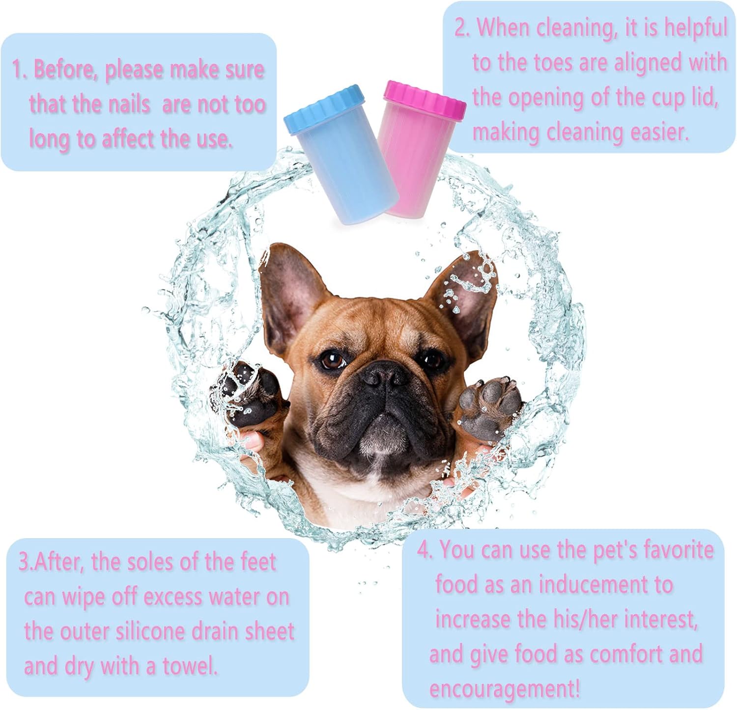 2 In 1 Portable Silicone Pet Cleaning Brush - Muddy Paw Washer Cup for Dogs and Cats, Grooming Foot Cleaner Gift for Pet Owners Blue, Small