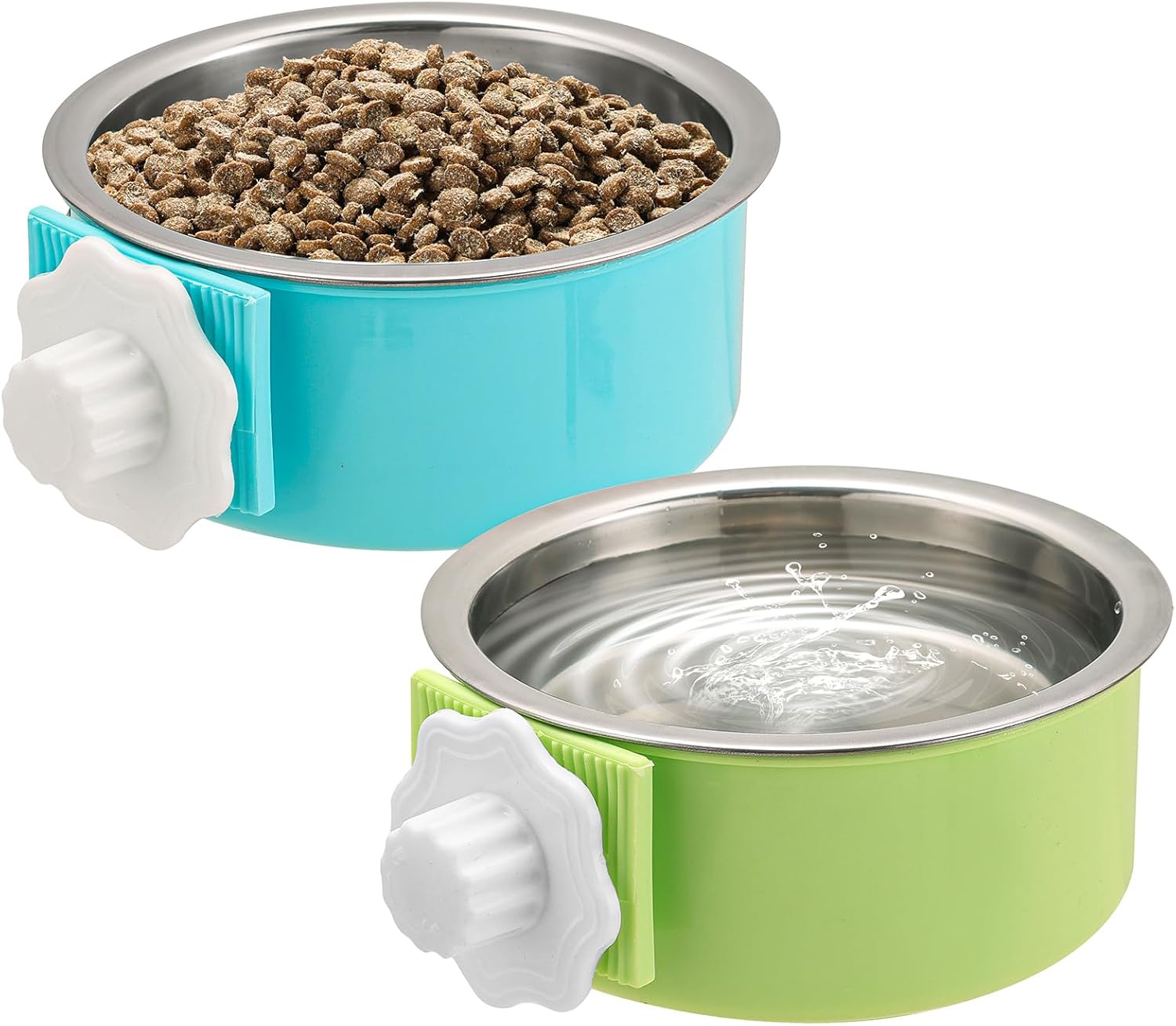 2 Pieces Crate Dog Bowl, Removable Stainless Steel Pet Kennel Hanging Food Water Feeder Bowl Cage Coop Cup for Puppy Medium Dog Cat Rabbit Ferret Bird