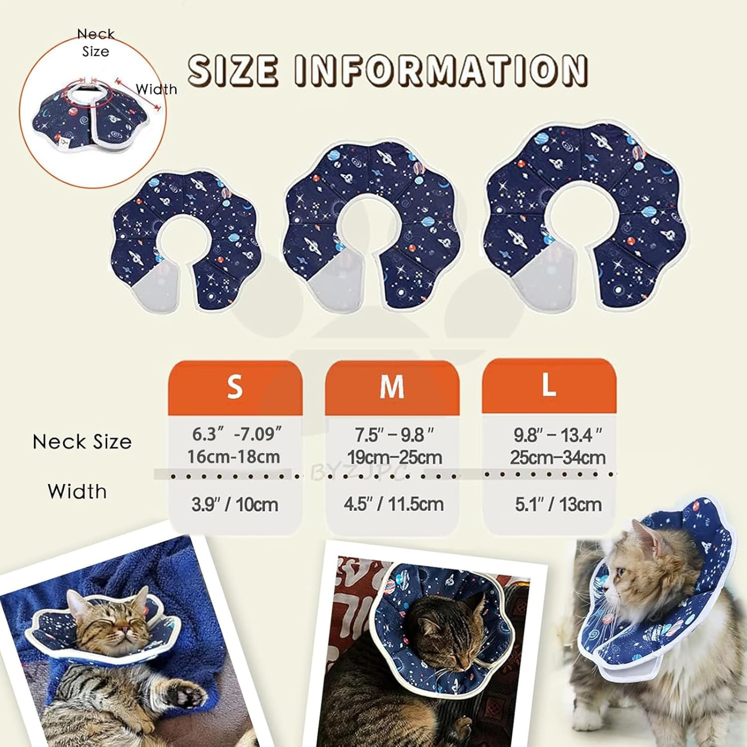 Soft Cat Recovery Collar,Adjustable Cat Cone,Cat Protective Cone Collar After Surgery,for Cats Starry Sky, M