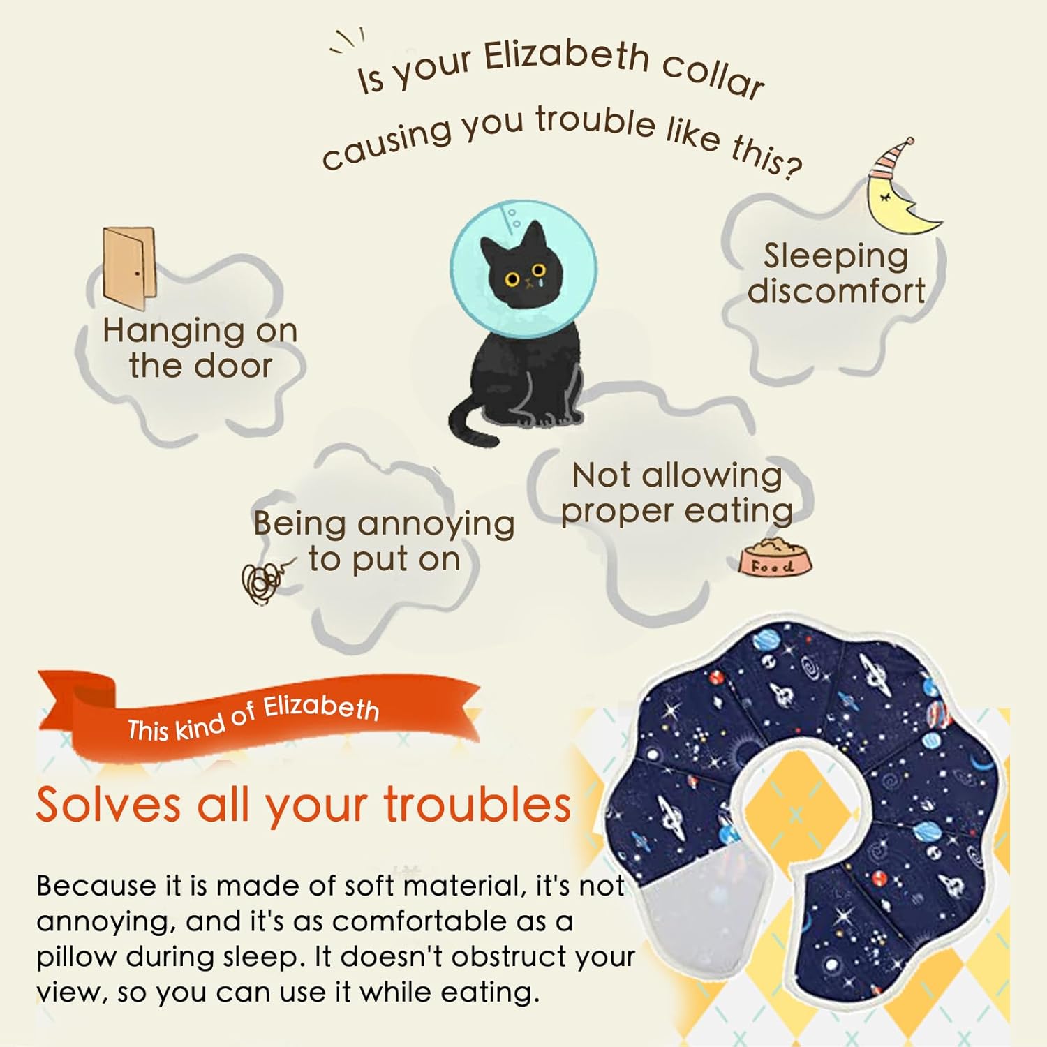 Soft Cat Recovery Collar,Adjustable Cat Cone,Cat Protective Cone Collar After Surgery,for Cats Starry Sky, M