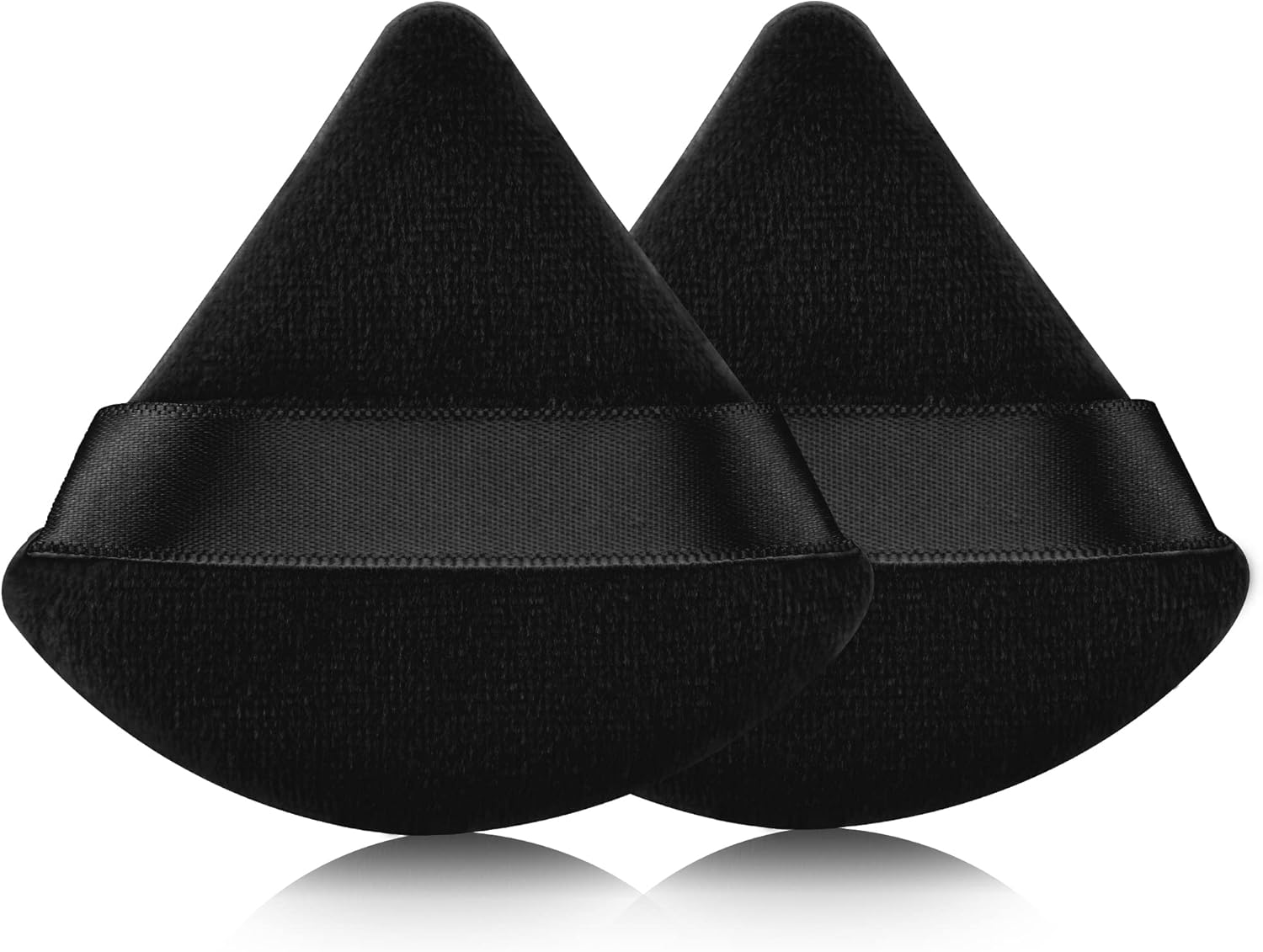 2 Pcs Triangle Powder Puff for Face Powder, Soft Plush Setting Powder Puff, Velour Cosmetic Foundation Blender Sponge Beauty Makeup Tools Black