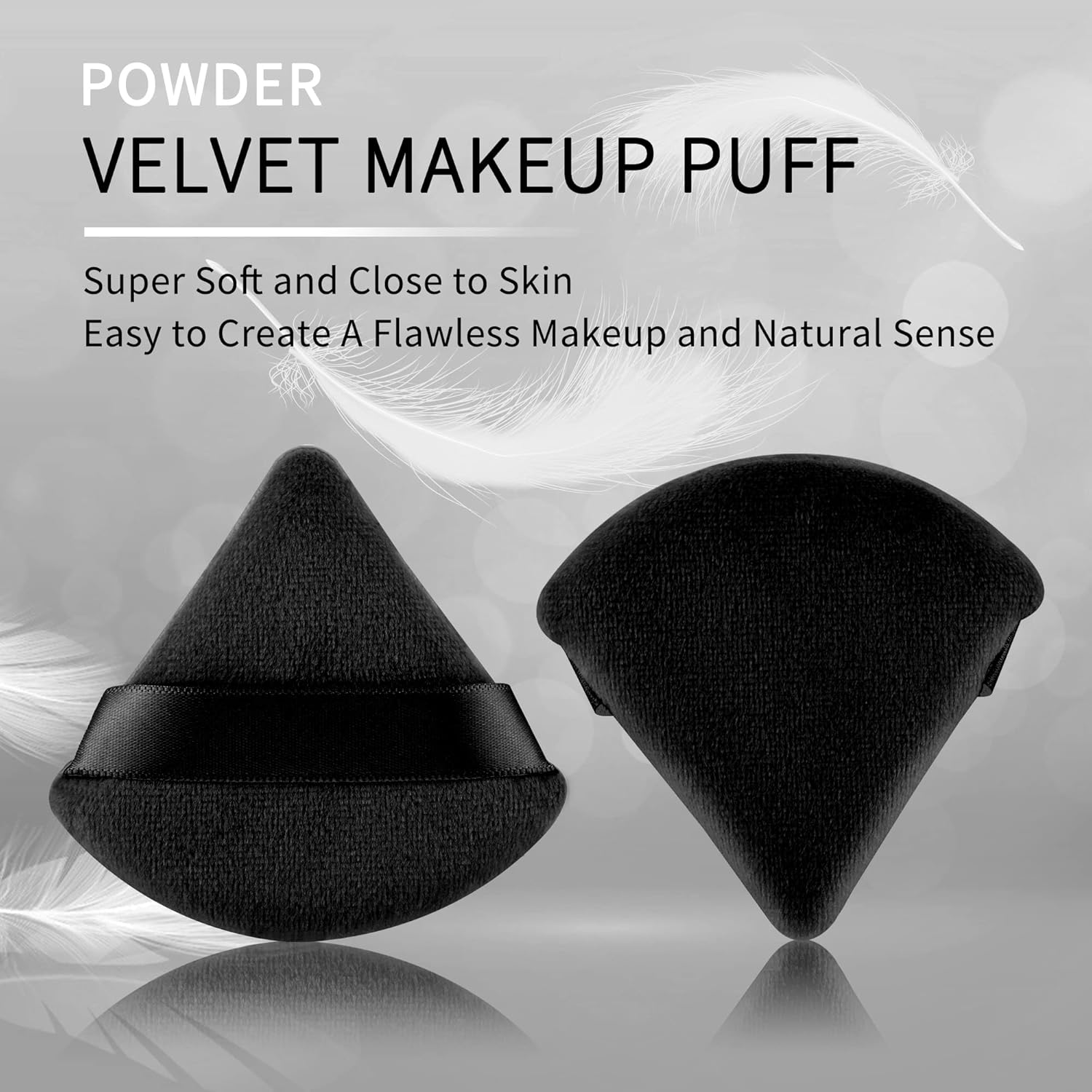 2 Pcs Triangle Powder Puff for Face Powder, Soft Plush Setting Powder Puff, Velour Cosmetic Foundation Blender Sponge Beauty Makeup Tools Black