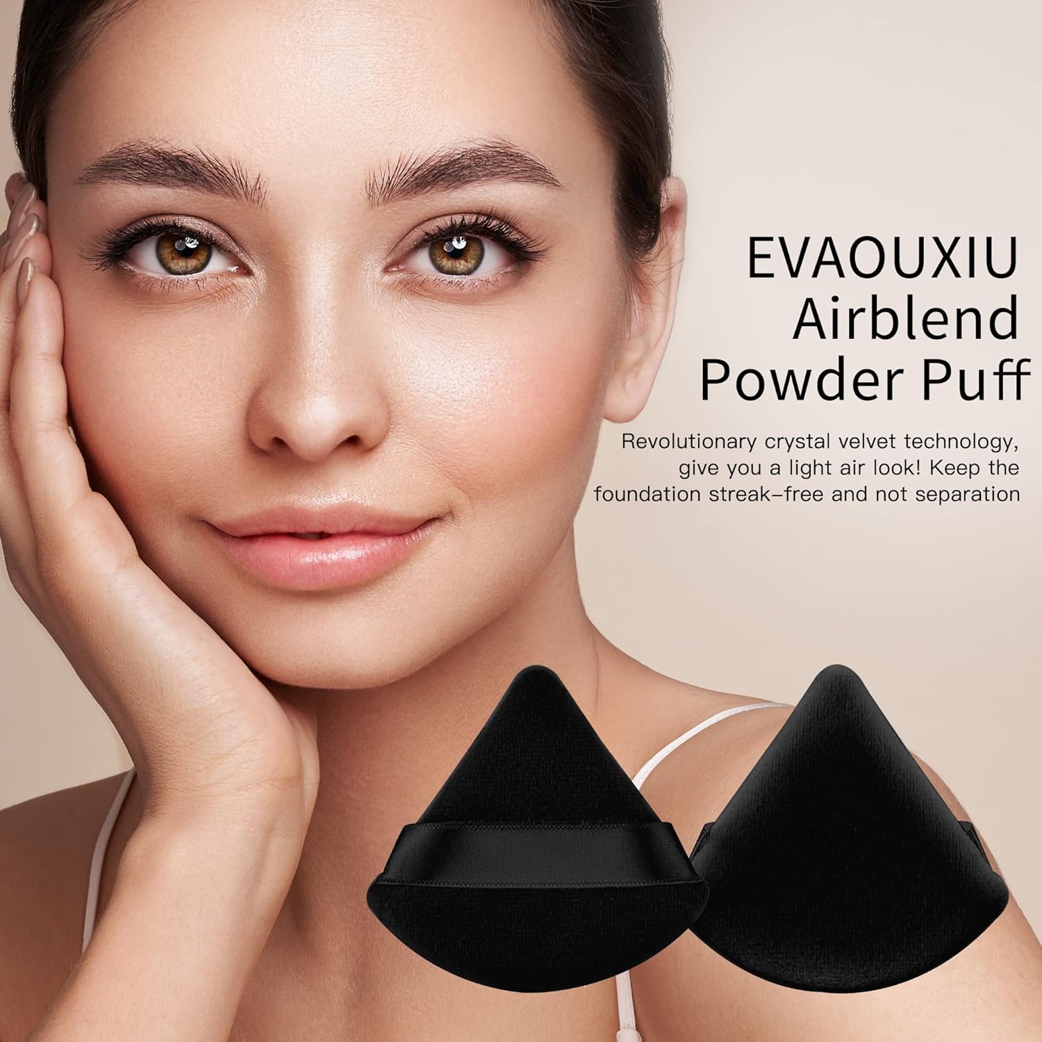 2 Pcs Triangle Powder Puff for Face Powder, Soft Plush Setting Powder Puff, Velour Cosmetic Foundation Blender Sponge Beauty Makeup Tools Black