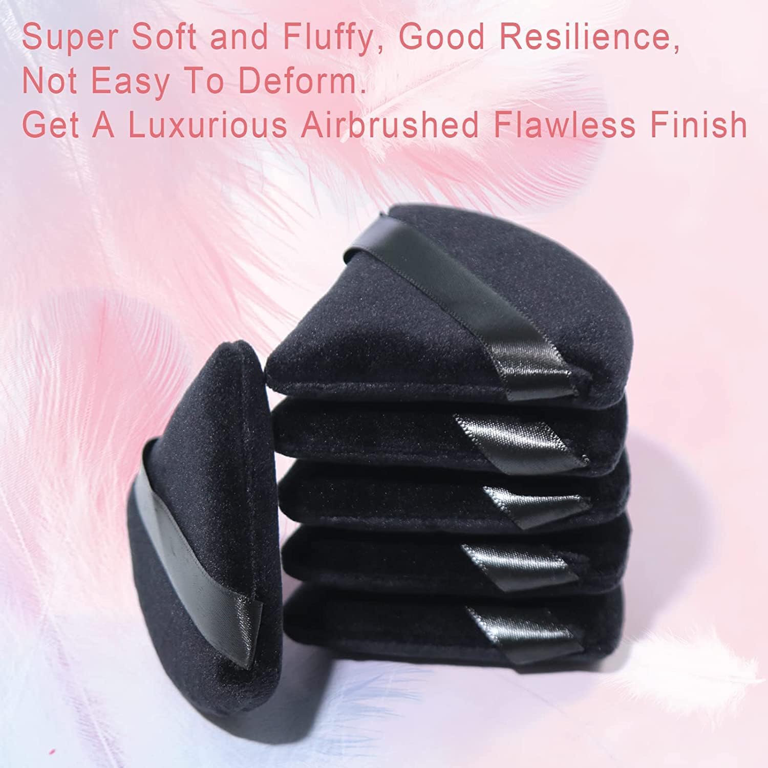 2 Pcs Triangle Powder Puff for Face Powder, Soft Plush Setting Powder Puff, Velour Cosmetic Foundation Blender Sponge Beauty Makeup Tools Black