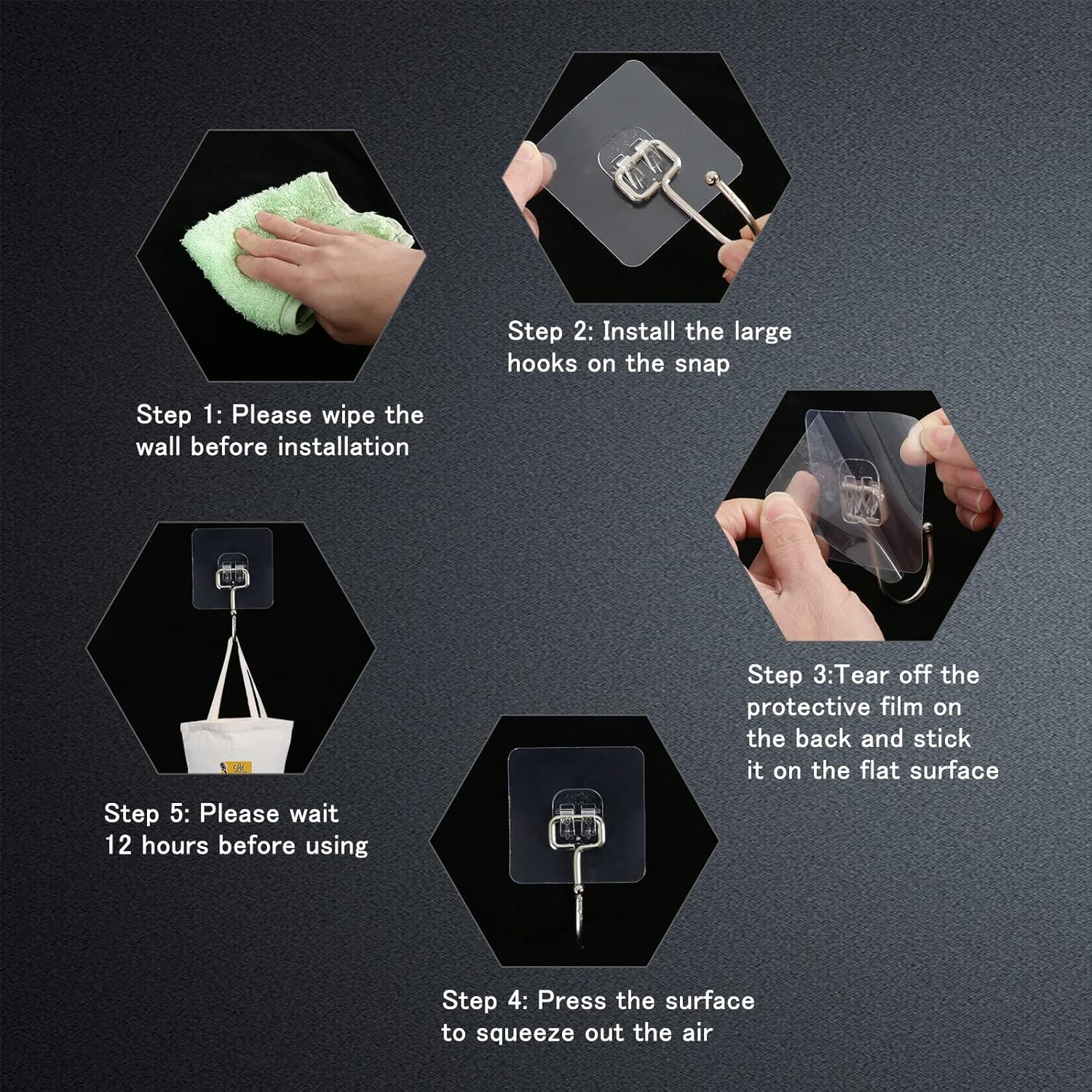 10 Packs Large Wall Hooks for Hanging Heavy Duty 33lb Max , Waterproof Transparent Adhesive Wall Hooks Wall Hangers Without Nails Sticky Hooks for Bathroom Shower Kitchen Door Utility Hooks Hanger