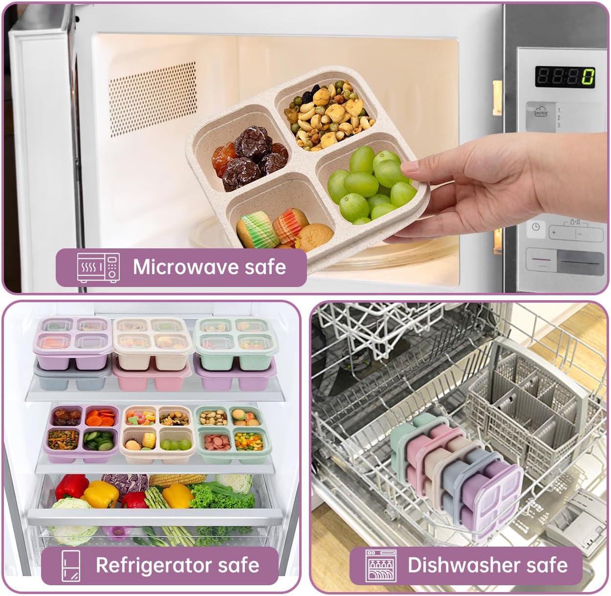 5 Pack Bento Lunch Box，4 Compartment Snack Containers，Divided Bento Snack Box，Meal Prep Lunch Containers, Lunch Box Kids/Toddle/Adults,Food Storage Containers for School, Work and Travel 5 pack