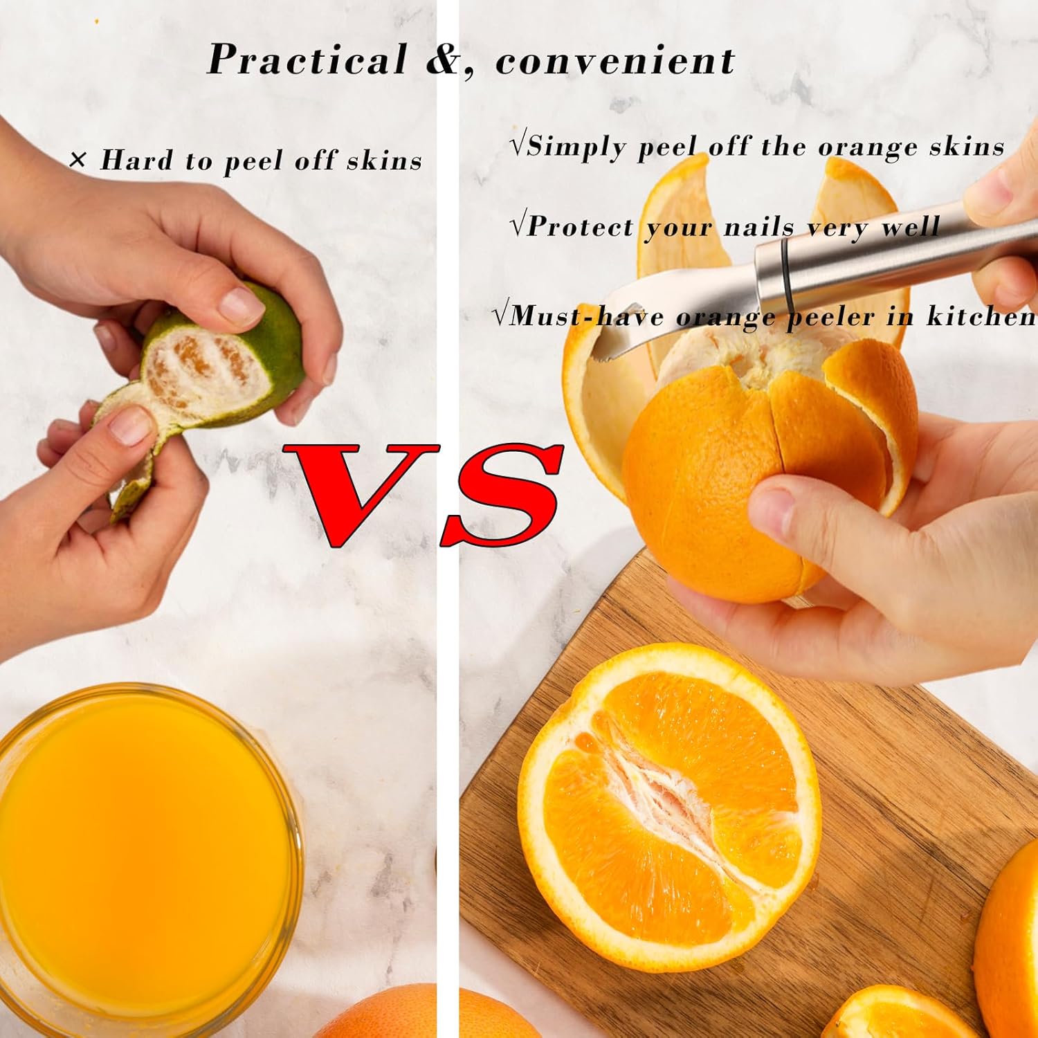 2PCS Stainless Steel Orange Peeler，Grapefruit Peeler，Easy to Peel, Long Handle Orange Citrus Peeler Tool, Triangular-Blade & Zigzag-Shovel Orange Peeler Gadget 2PCS