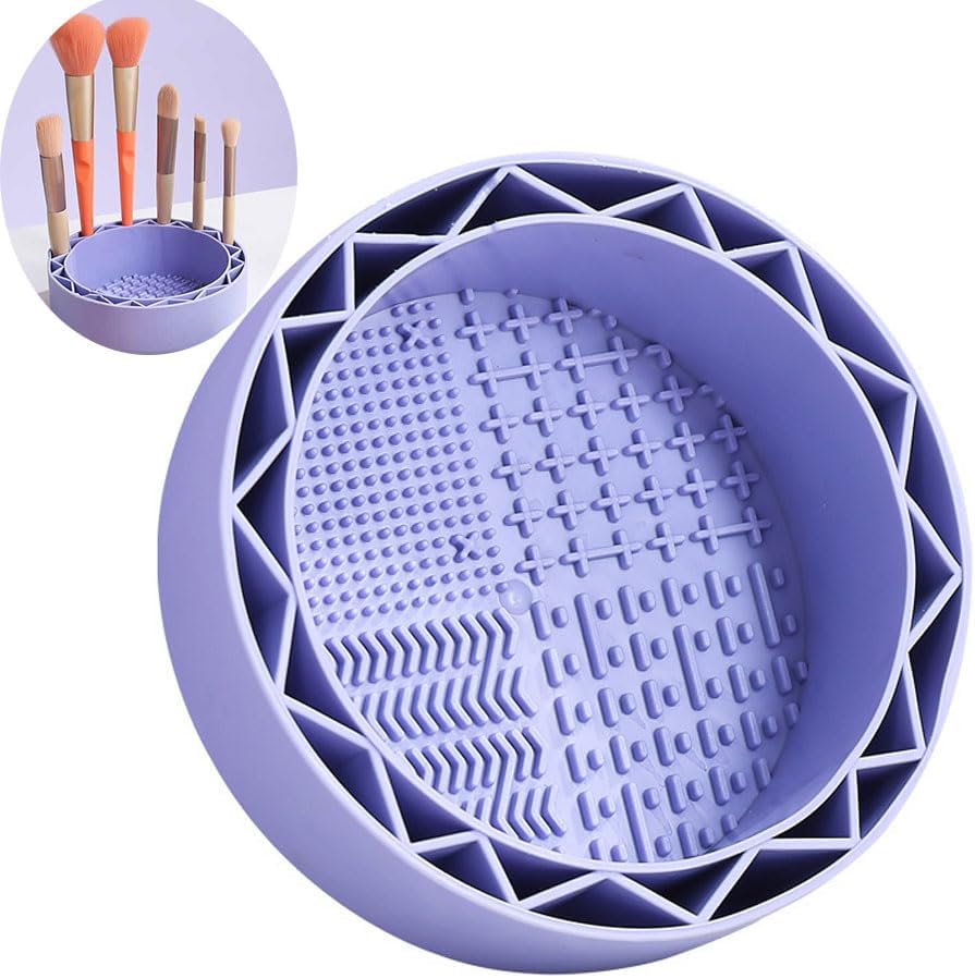 Makeup Brush Cleaner, Sillicon Brushes Cleaning Mat Brush Holder Bowl Prtable Cleaning Tool Purple