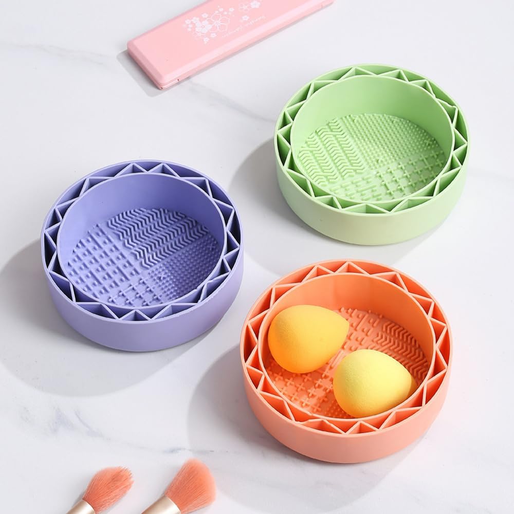 Makeup Brush Cleaner, Sillicon Brushes Cleaning Mat Brush Holder Bowl Prtable Cleaning Tool Purple
