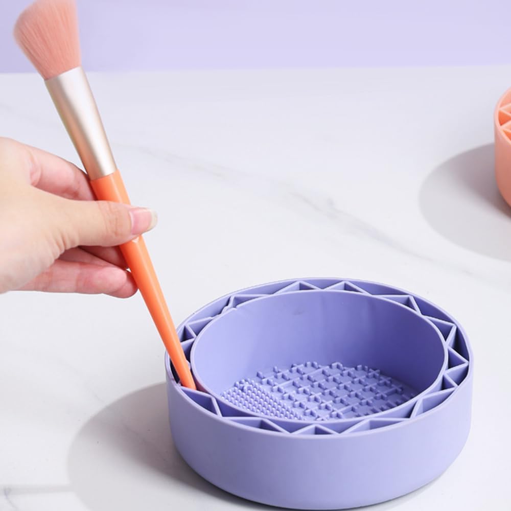 Makeup Brush Cleaner, Sillicon Brushes Cleaning Mat Brush Holder Bowl Prtable Cleaning Tool Purple