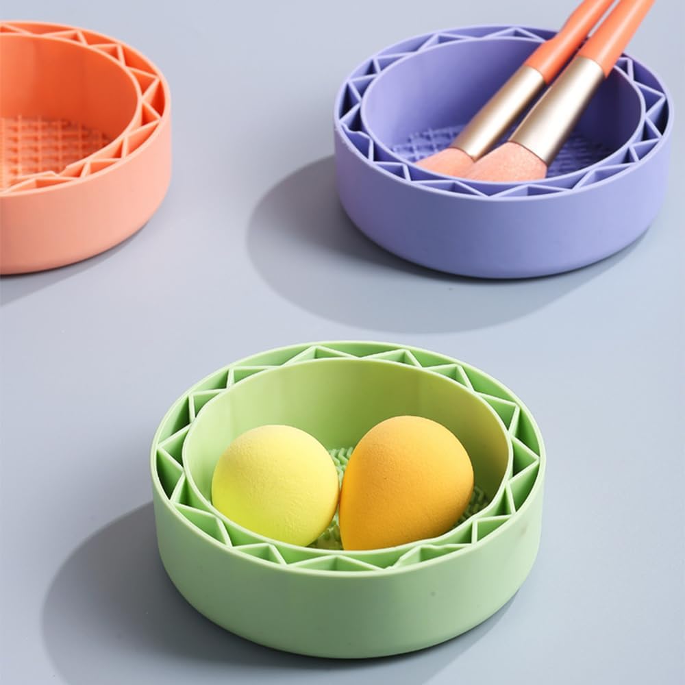 Makeup Brush Cleaner, Sillicon Brushes Cleaning Mat Brush Holder Bowl Prtable Cleaning Tool Purple