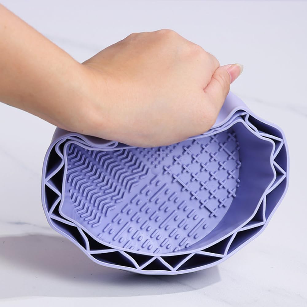 Makeup Brush Cleaner, Sillicon Brushes Cleaning Mat Brush Holder Bowl Prtable Cleaning Tool Purple