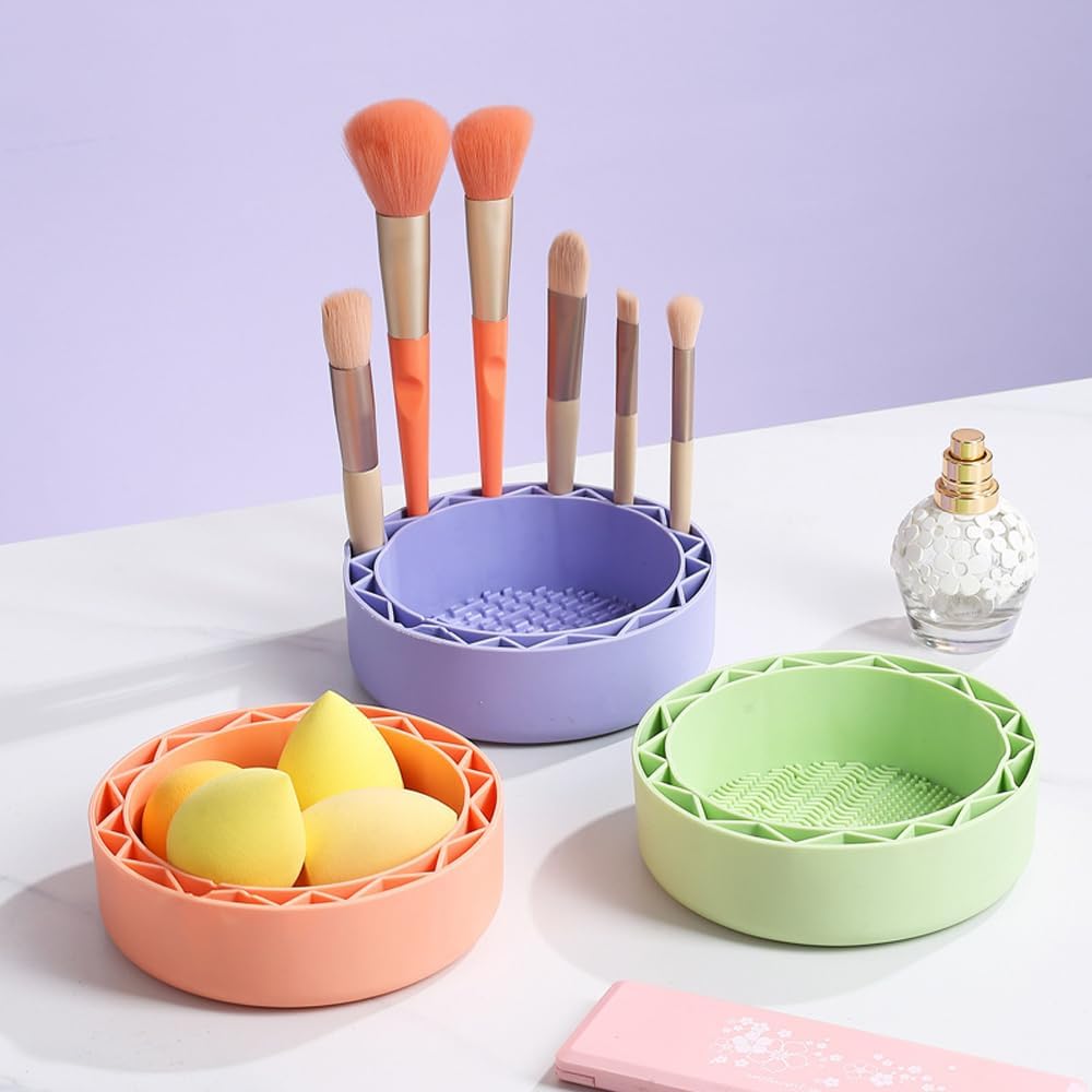 Makeup Brush Cleaner, Sillicon Brushes Cleaning Mat Brush Holder Bowl Prtable Cleaning Tool Purple