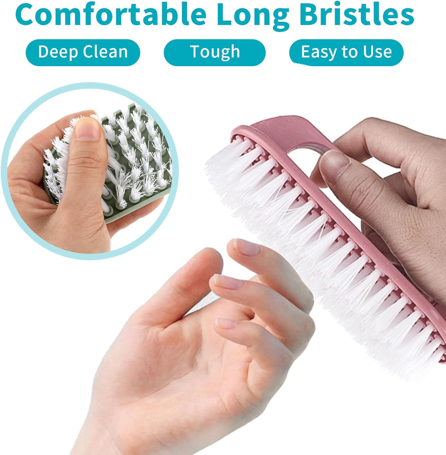 Hand Nail Cleaning Brush, 2 Pcs Durable Stiff Bristles Fingernails Scrub Cleaner with Handle Pink, Green