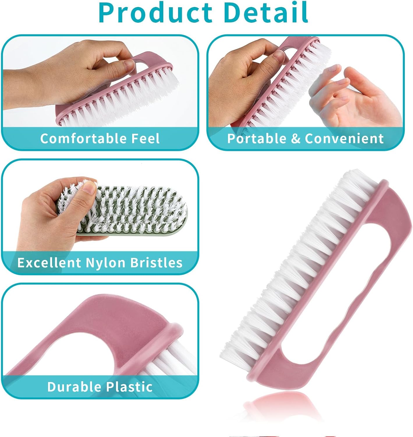 Hand Nail Cleaning Brush, 2 Pcs Durable Stiff Bristles Fingernails Scrub Cleaner with Handle Pink, Green