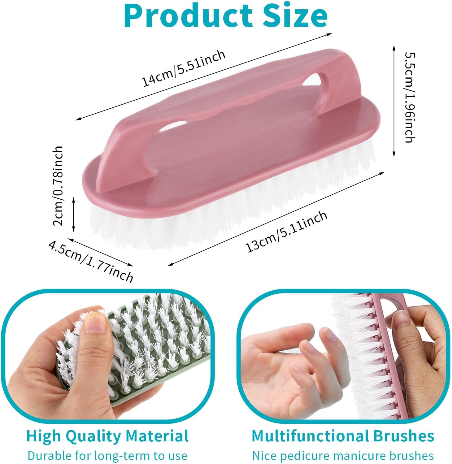 Hand Nail Cleaning Brush, 2 Pcs Durable Stiff Bristles Fingernails Scrub Cleaner with Handle Pink, Green