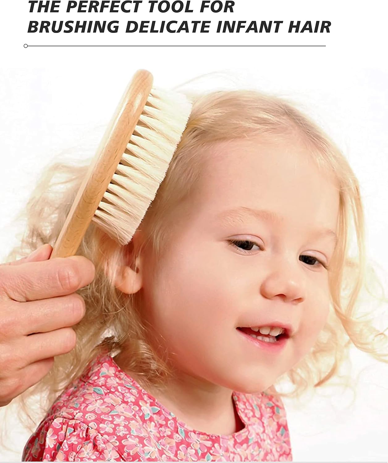 Baby Hair Brush, 2 Pcs Baby Hair Brush with Wooden Handle, Natural Soft Goat Bristles Cradle Cap Brush for Newborns & Toddlers