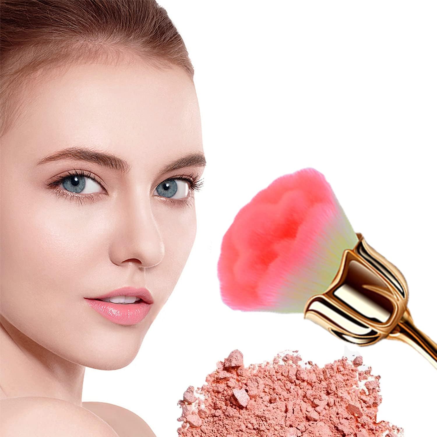 2 Pieces Rose Makeup Brushes Blush Brush Super Large Face Powder Makeup Brushes kabuki brushes for Powder Cosmetic Nail Dust Brush Loose Powder Brush Makeup Manicure Gold/Pink