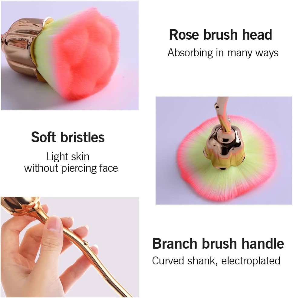 2 Pieces Rose Makeup Brushes Blush Brush Super Large Face Powder Makeup Brushes kabuki brushes for Powder Cosmetic Nail Dust Brush Loose Powder Brush Makeup Manicure Gold/Pink
