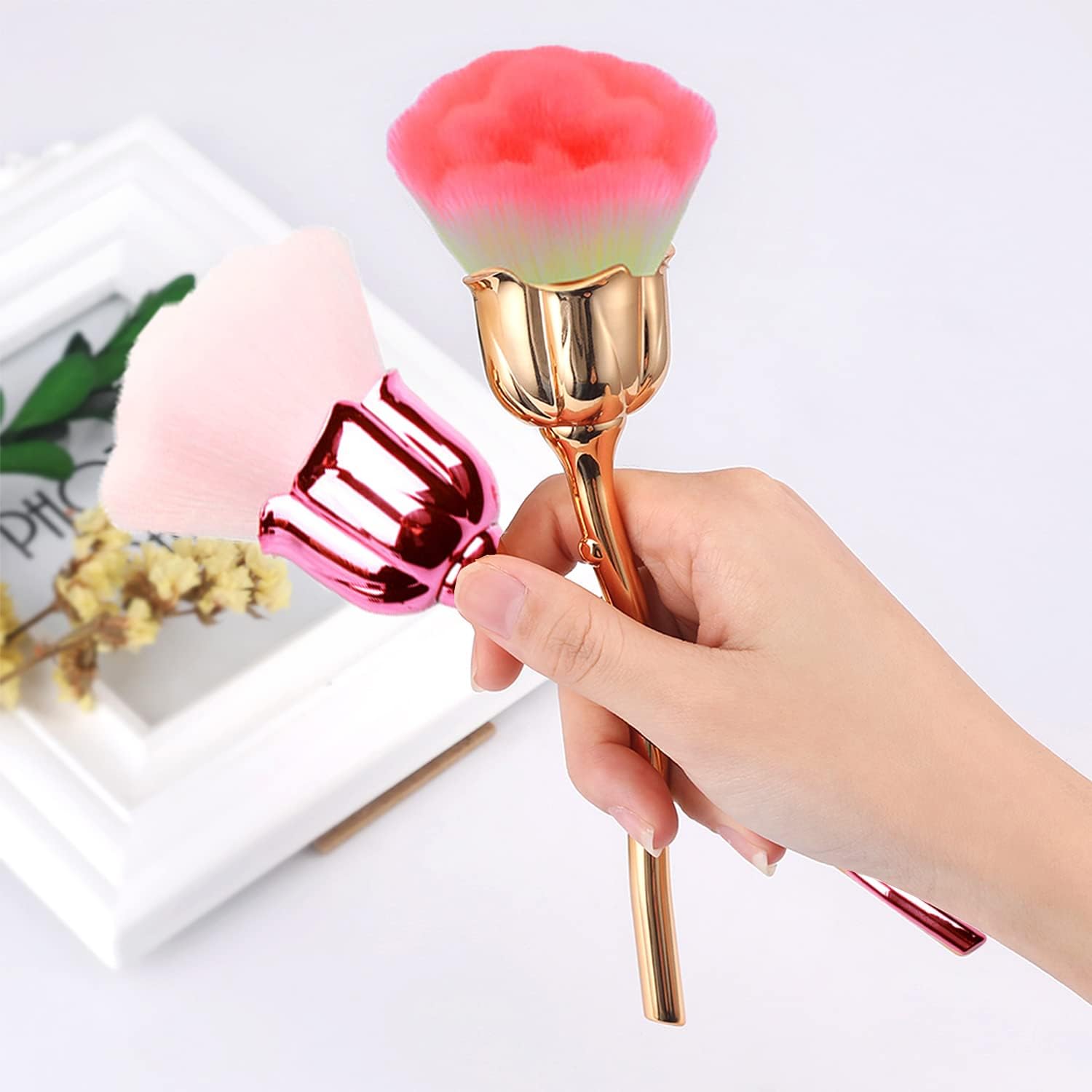 2 Pieces Rose Makeup Brushes Blush Brush Super Large Face Powder Makeup Brushes kabuki brushes for Powder Cosmetic Nail Dust Brush Loose Powder Brush Makeup Manicure Gold/Pink