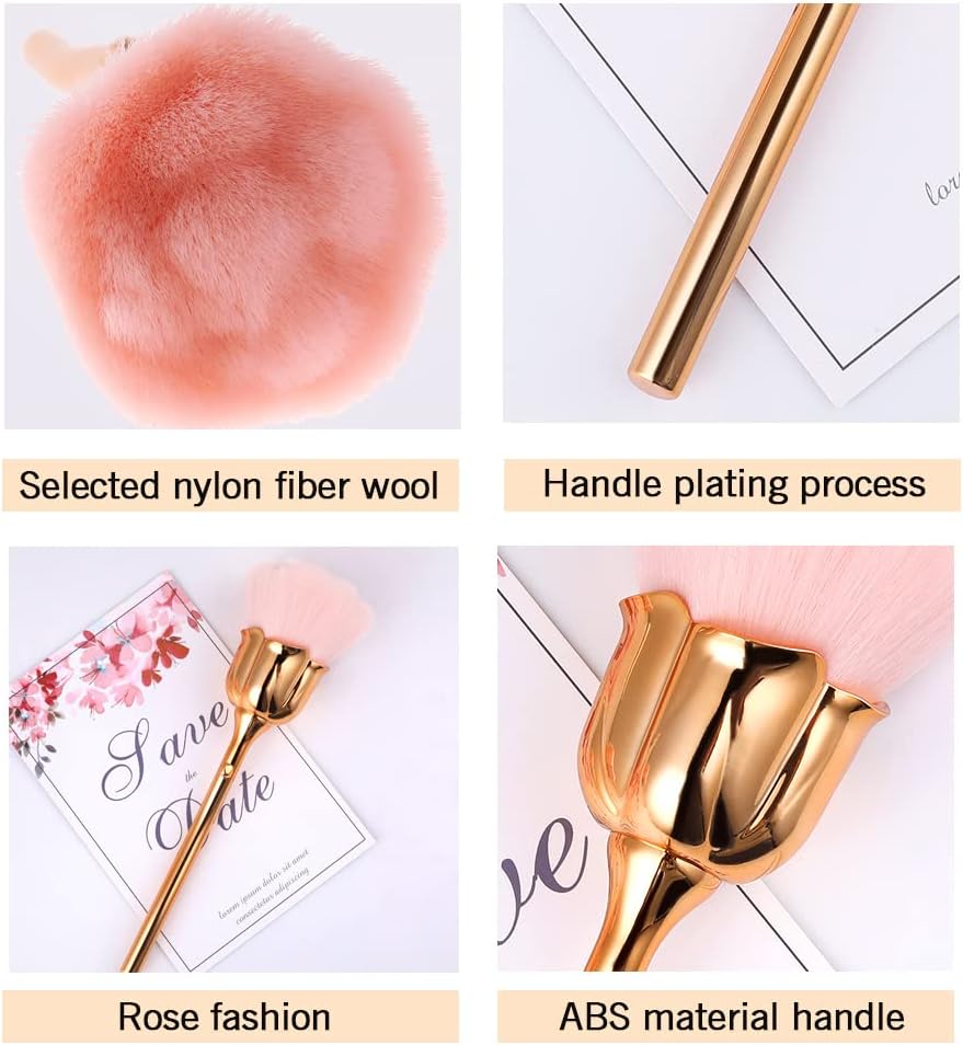 2 Pieces Rose Makeup Brushes Blush Brush Super Large Face Powder Makeup Brushes kabuki brushes for Powder Cosmetic Nail Dust Brush Loose Powder Brush Makeup Manicure Gold/Pink