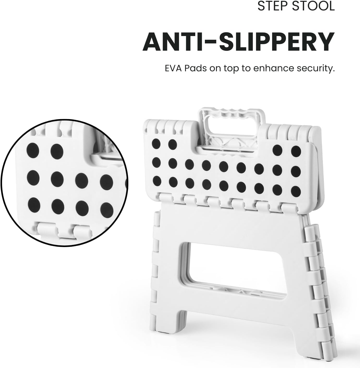 Folding Step Stool, 9 Inch Lightweight Foldable Stool Kids Step Stool for Kitchen Bathroom Home Bedroom, Sturdy Kid Foot Stepping Stool, White