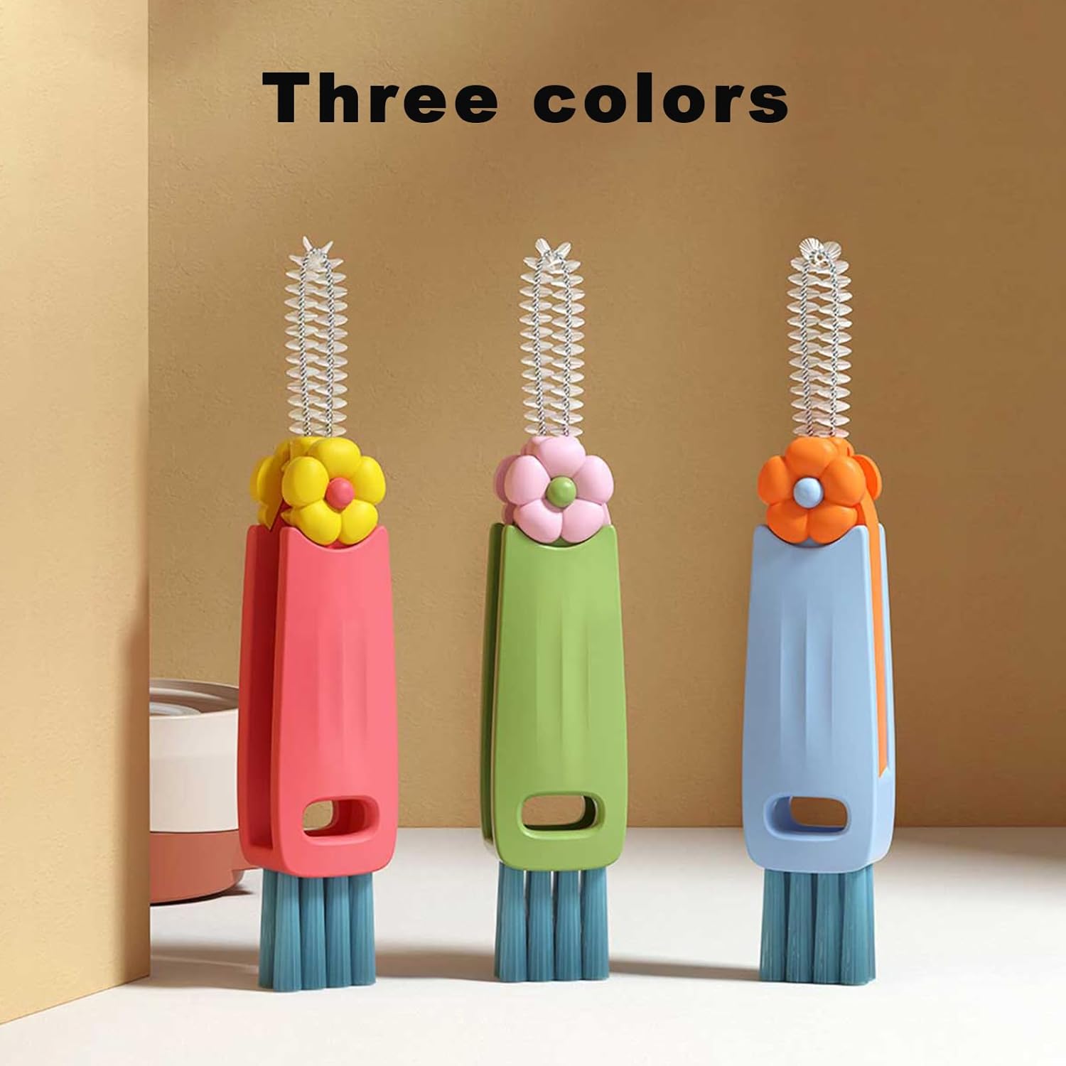 3 Pack 3-in-1 Cup Lid Cleaning Brush Set, Multifunctional Crevice Cleaner Tool for Bottle Gaps, Straw & Sealed Lid, Portable Brush for Food Storage Containers