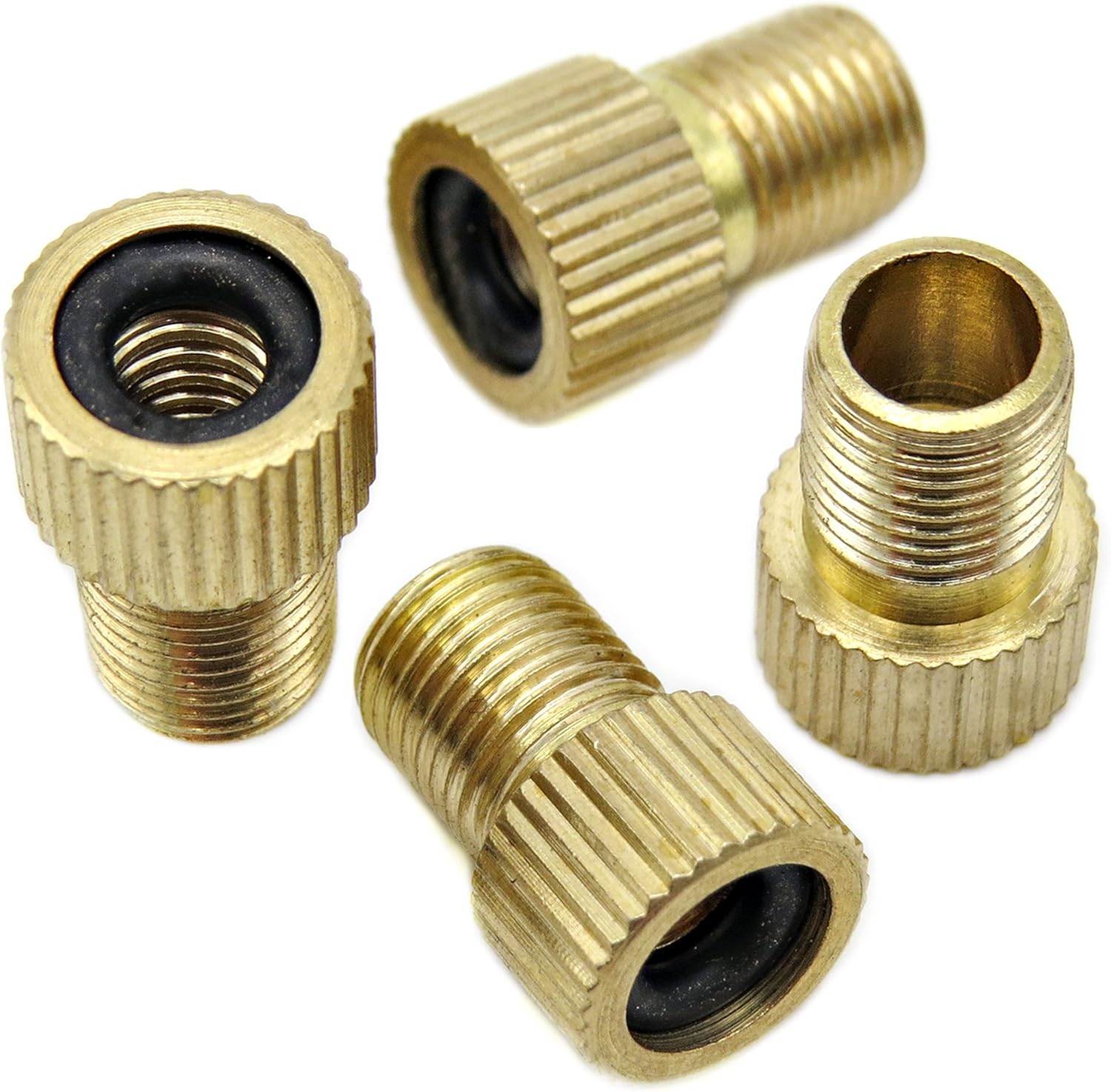 Brass Presta Valve Adapter - Convert Presta to Schrader - French/UK to US - Inflate Tire Using Standard Pump or Air Compressor 4 Pack