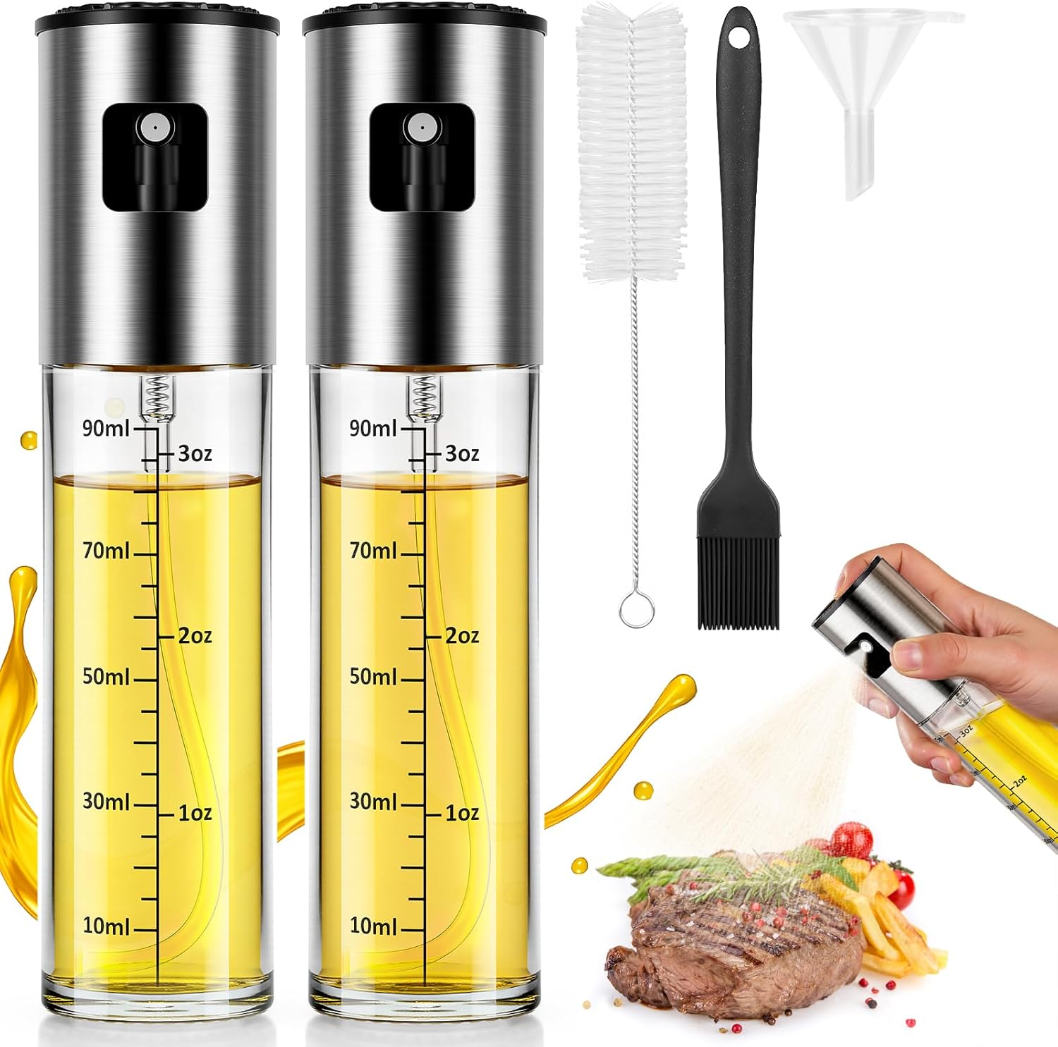 Oil Spray Bottle 2Pcs: Olive Sprayer for Cooking, Olive Oil Dispenser Bottle for Kitchen Gadgets,Food-grade Glass Oil Mister for Air Fryer, Frying, Salad, BBQ 2