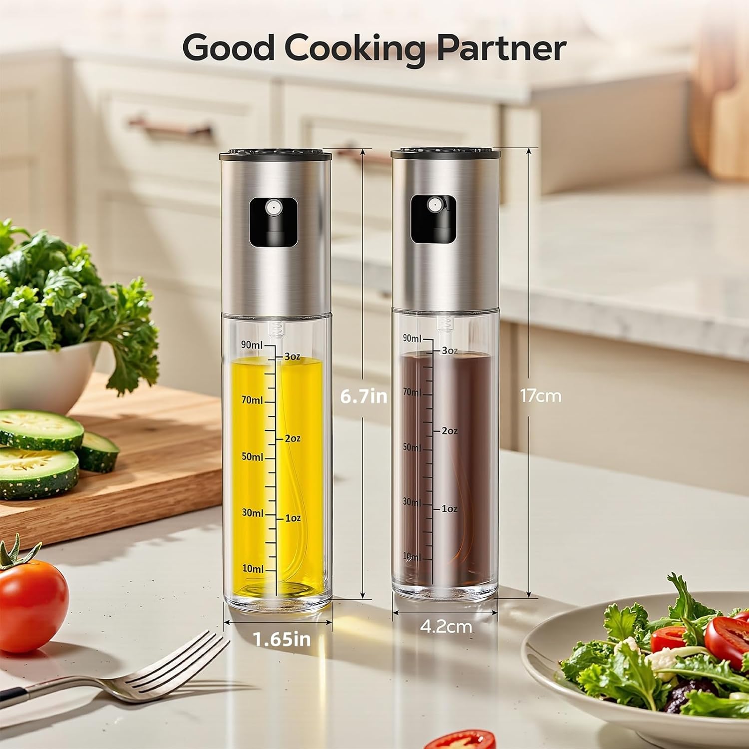 Oil Spray Bottle 2Pcs: Olive Sprayer for Cooking, Olive Oil Dispenser Bottle for Kitchen Gadgets,Food-grade Glass Oil Mister for Air Fryer, Frying, Salad, BBQ 2