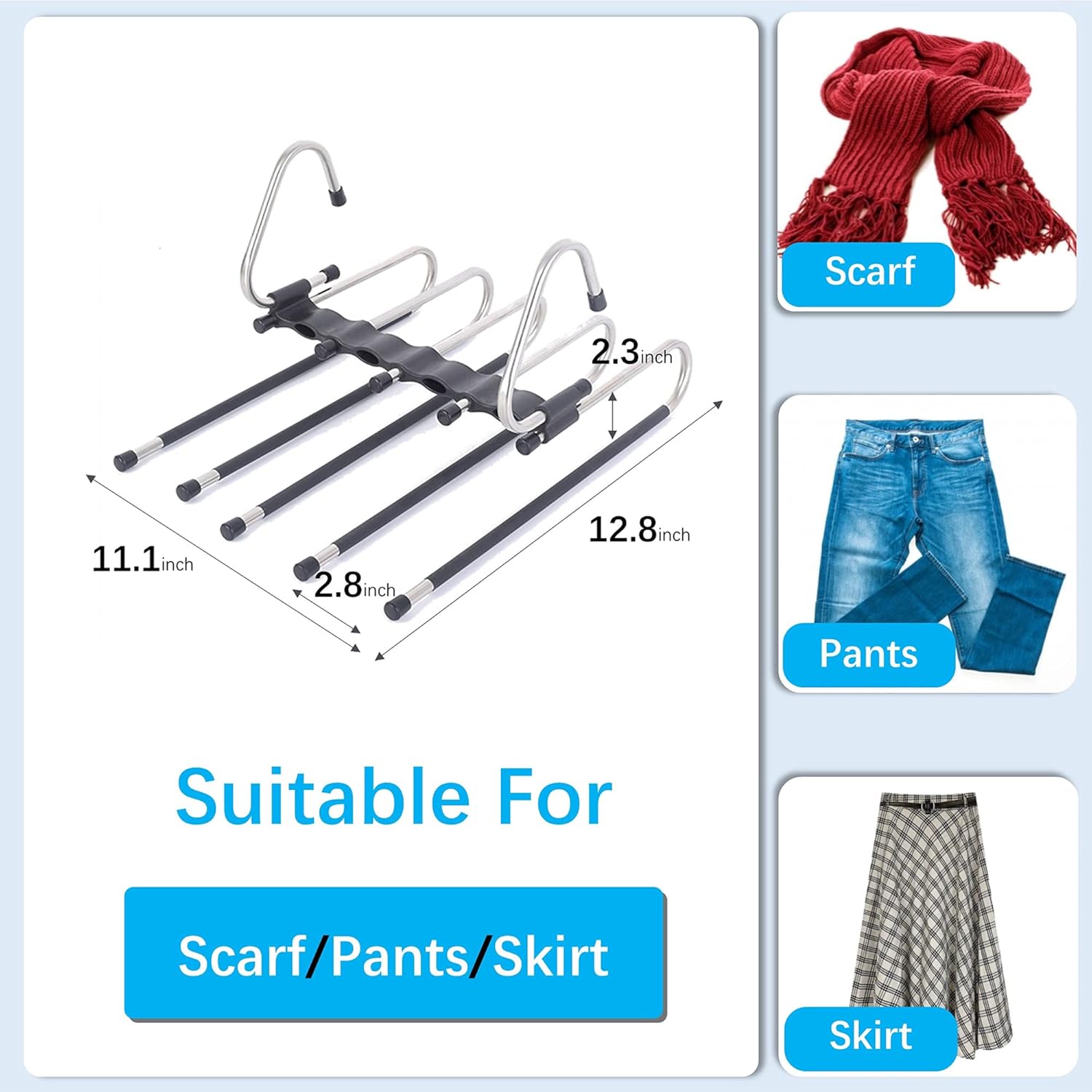 Magic Pants Hangers Space Saving - 2 Pack for Closet Multiple Layers Multifunctional Uses Rack Organizer for Trousers Scarves Slack 2 Pack with 10 Metal Clips