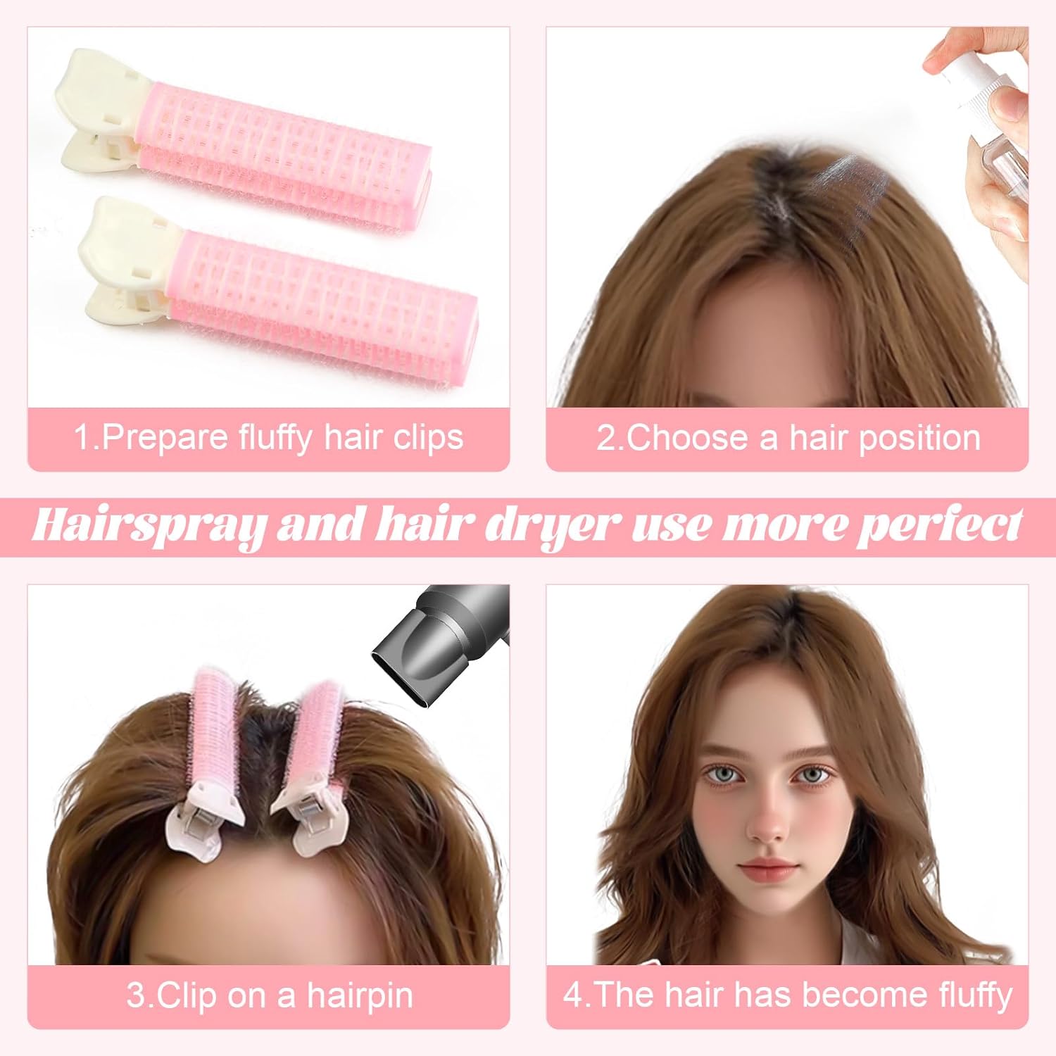 6Pcs Volumizing Hair Clips - Hair Volume Clips for Fluffy Bangs, Spong Bun Updo Volumizing Hair Root Clips Hair Comb Tool Pink