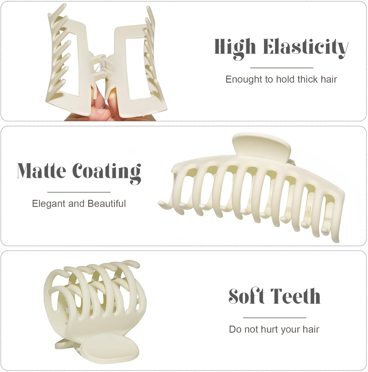 4 Style Hair Clips for Women, 8 Pcs 4.3 Inch Large Hair Claw Clips for Thick Hair and 2 Inch Claw Clips for Thin Hair, Square Double Row Teeth Strong Hold Nonslip Hair Claws Black+beige
