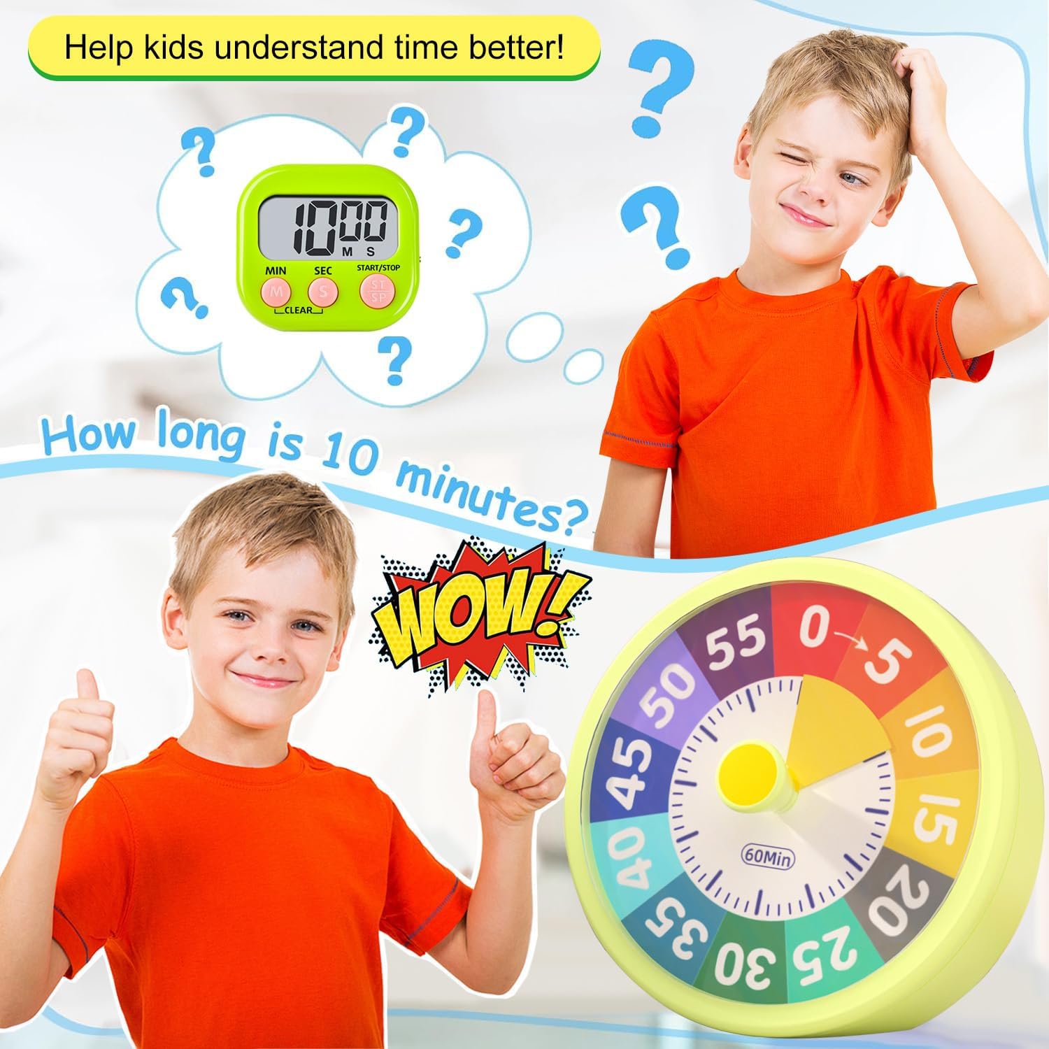 60 Minute Visual Timer for Classroom Kids Teachers, 4-Inch Countdown Timer for Kitchen Cooking, Toddler, Training, Study, Work Battery Not Included