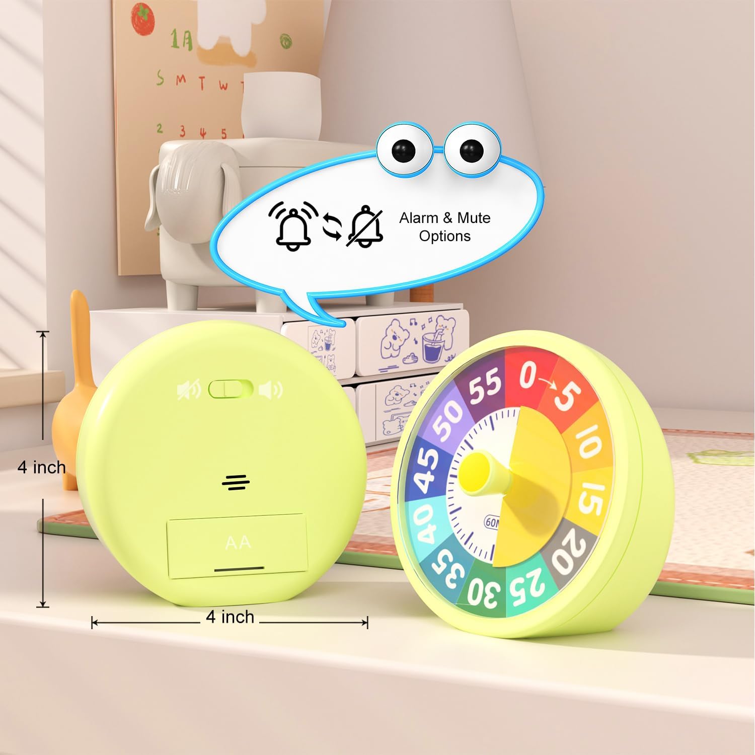 60 Minute Visual Timer for Classroom Kids Teachers, 4-Inch Countdown Timer for Kitchen Cooking, Toddler, Training, Study, Work Battery Not Included