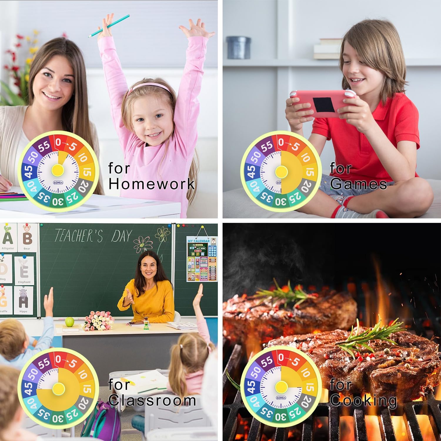 60 Minute Visual Timer for Classroom Kids Teachers, 4-Inch Countdown Timer for Kitchen Cooking, Toddler, Training, Study, Work Battery Not Included