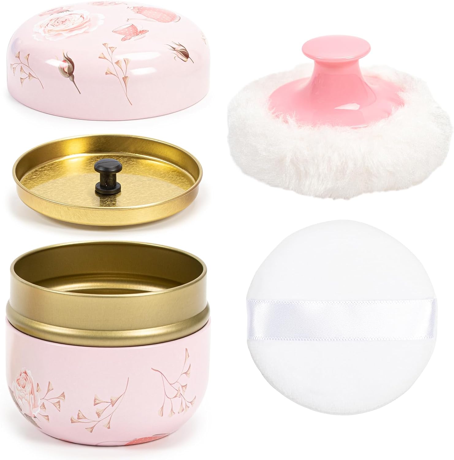 Dusting Boby Powder Puffs and Container for Women Baby, 3.15in Portable Soft Dusting Powder Container with Puff for Home Travel Pink