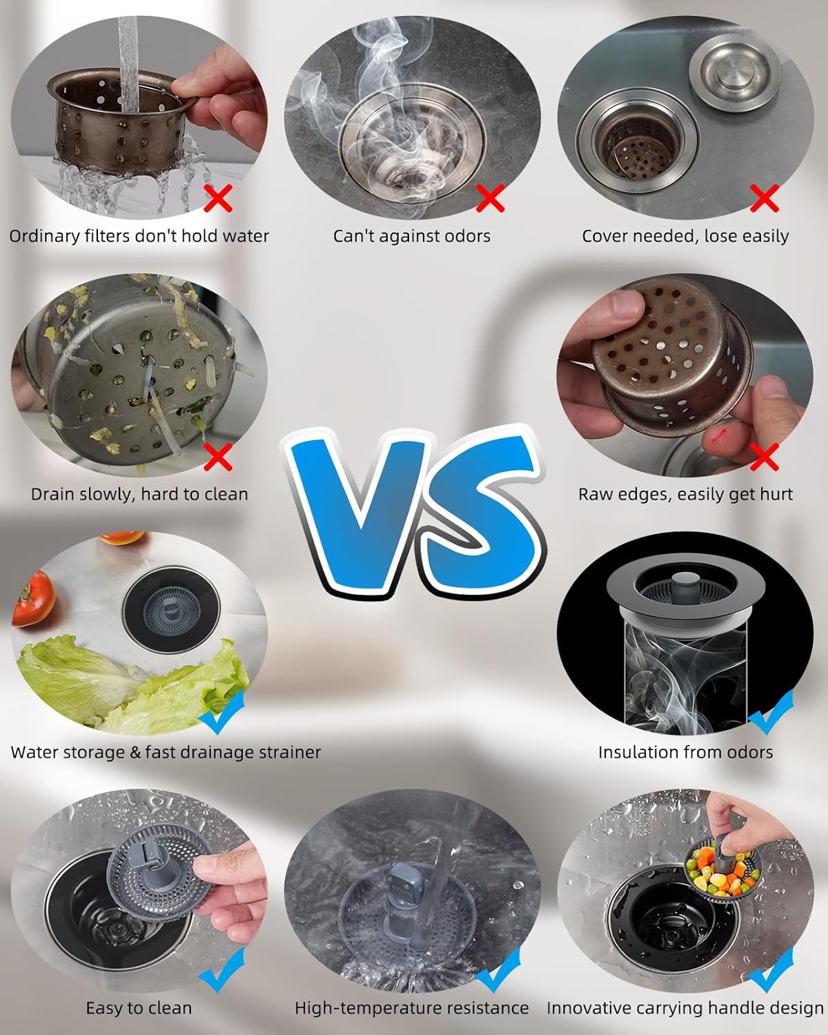 3 in 1 Kitchen Sink Drain Strainer and Stopper Combo, Stainless Steel Metal Pop Up Sink Stopper, Anti-Clogging Basket Strainer with Foldable Handle for US Standard 3-1/2" Drain, Matte Black