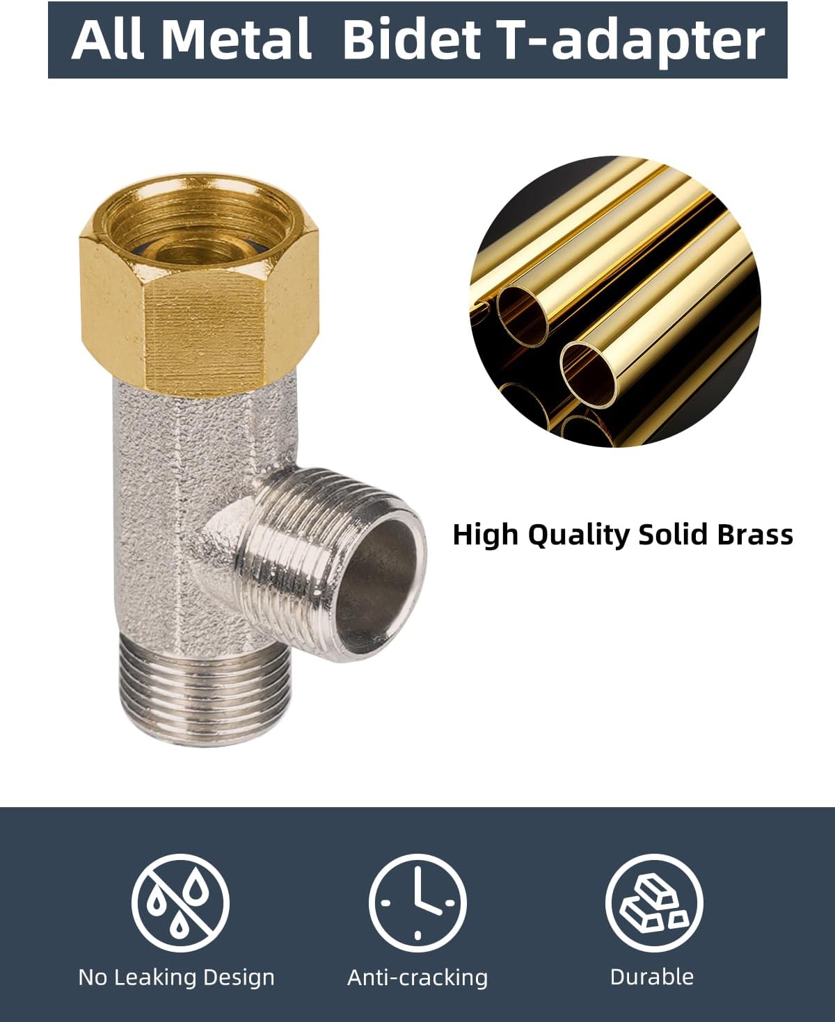 Bidet T Adapter, Metal T Valve for Bidet 3/8” x 3/8” x 3/8” , 3 Way Tee Connector Bidet Attachment for Toilet