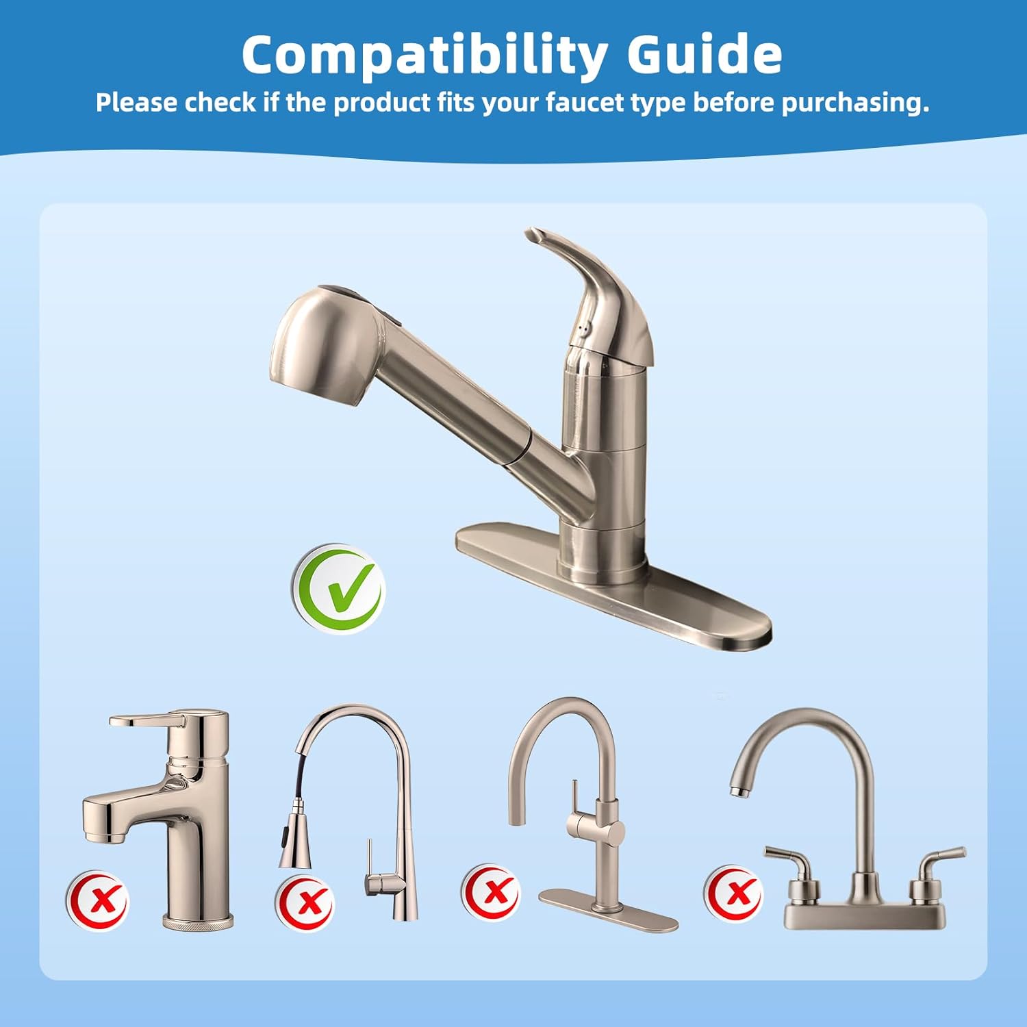 Replacement Sprayer Pull Out Spray Head for Kitchen Sink Faucet G1/2 or 13/16inch Thread 2-Function Stream Aerated Flow- Brushed Nickel