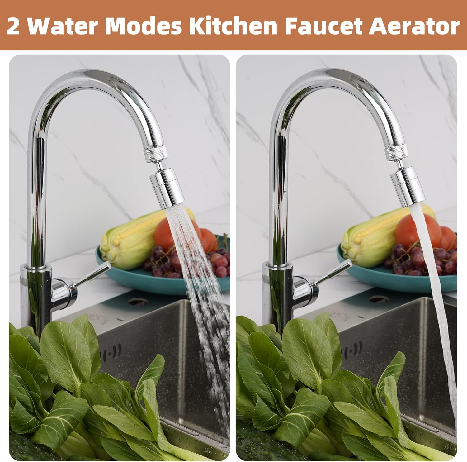 Dual-Function Female Faucet Aerator, 1.8 GPM Extra Big Angle Rotate Kitchen Sink Aerator Sprayer Head 360 Degree Swivel Kitchen Sink Sprayer Attachment-55/64 Inch-27UNS Female Thread-Chrome