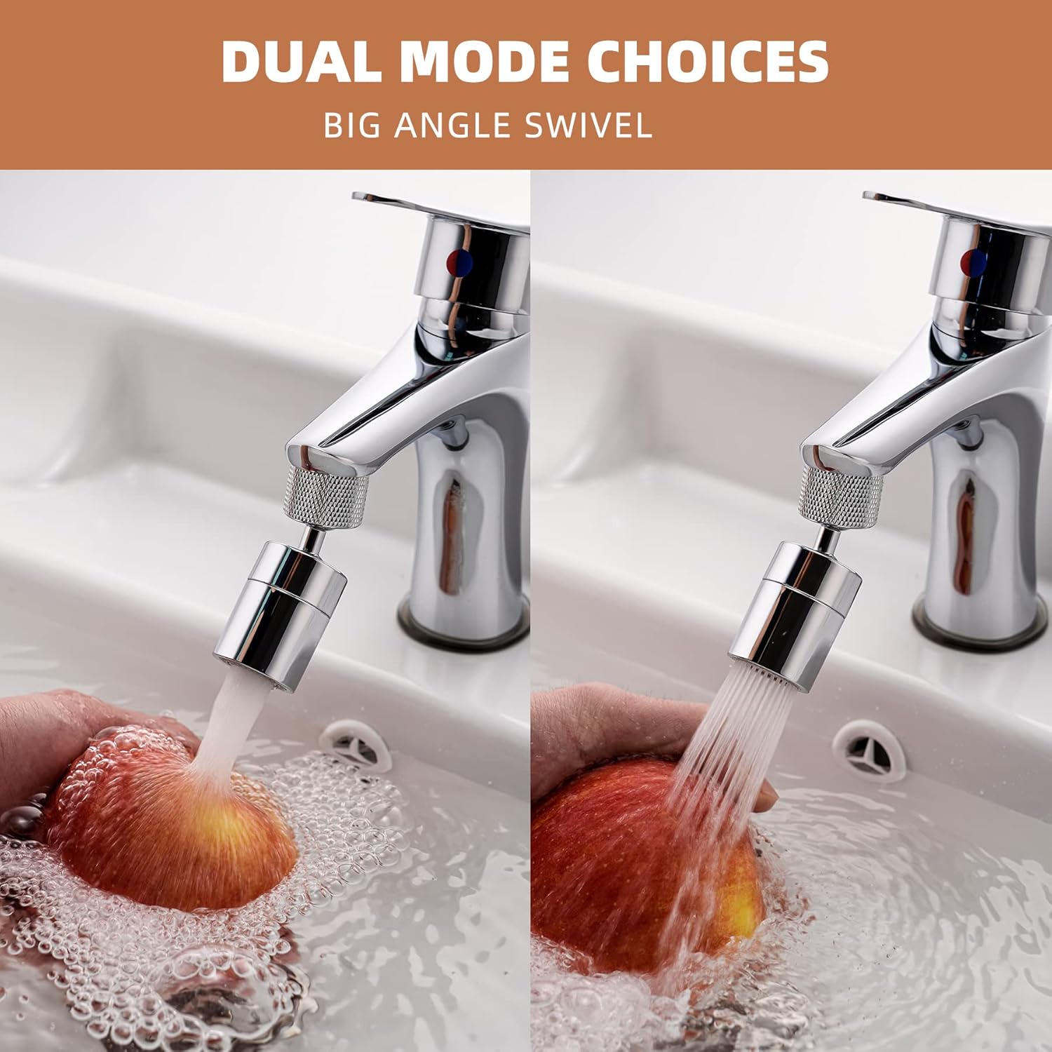Dual-Function Female Faucet Aerator, 1.8 GPM Extra Big Angle Rotate Kitchen Sink Aerator Sprayer Head 360 Degree Swivel Kitchen Sink Sprayer Attachment-55/64 Inch-27UNS Female Thread-Chrome